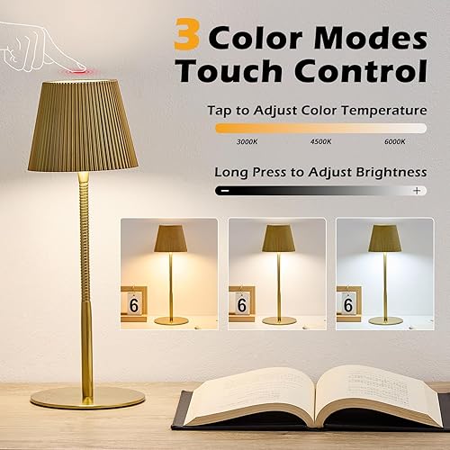 Miniatura 2 de Lámpara de mesa inalámbrica para bricolaje, lámpara de escritorio recargable y flexible de 2500 mAh, atenuación continua, lámparas de noche modernas