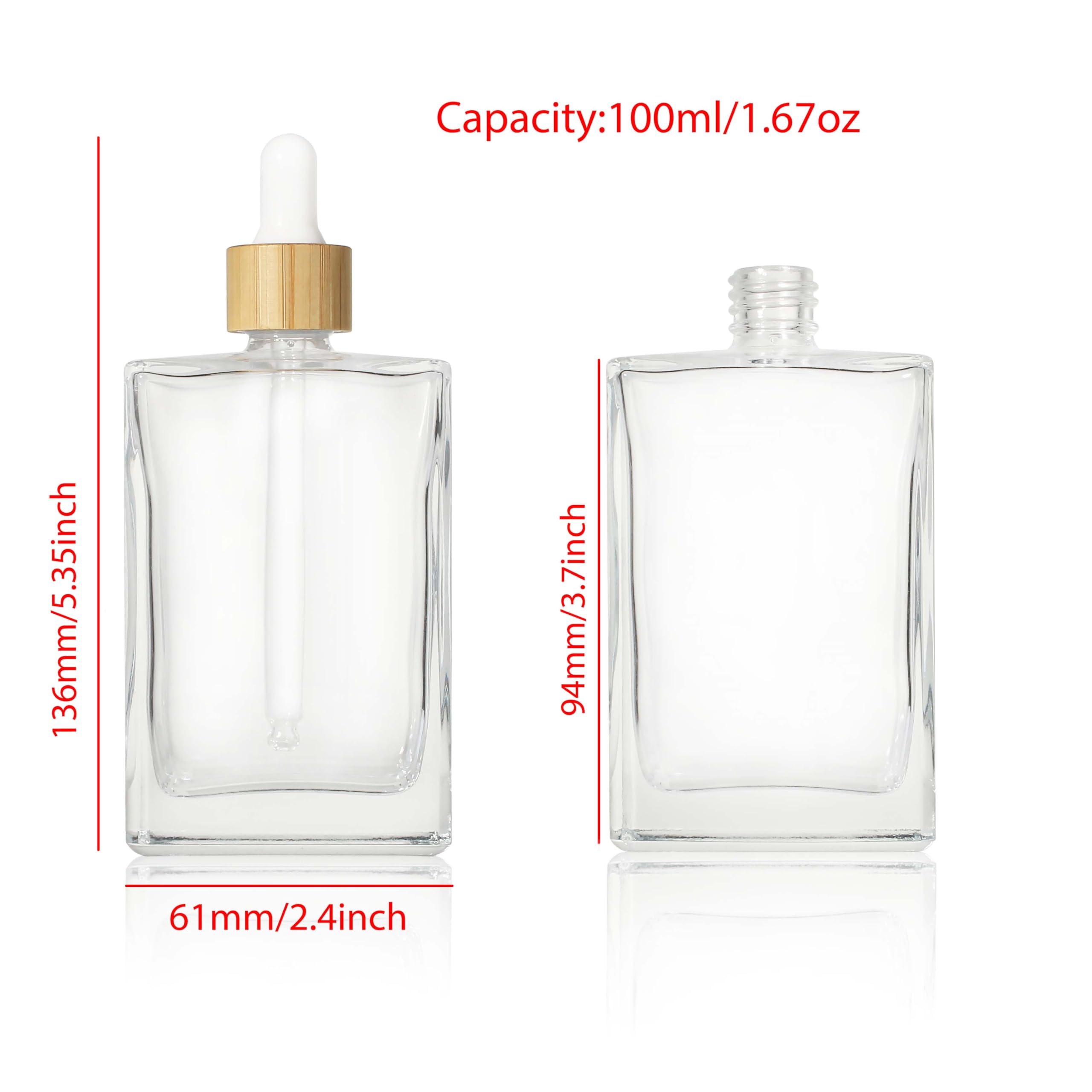 COSIDEA 3 botellas de vidrio plano transparente 100 ml para aceites esenciales de viaje
