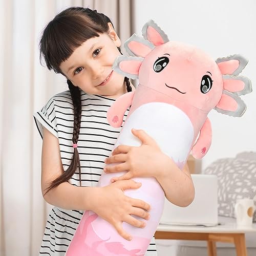 Miniatura 4 de Drehth Almohada de felpa de ajolote de 29 pulgadas de largo, bonita almohada de cuerpo de animal de peluche de ajolote, almohada suave para abrazar,