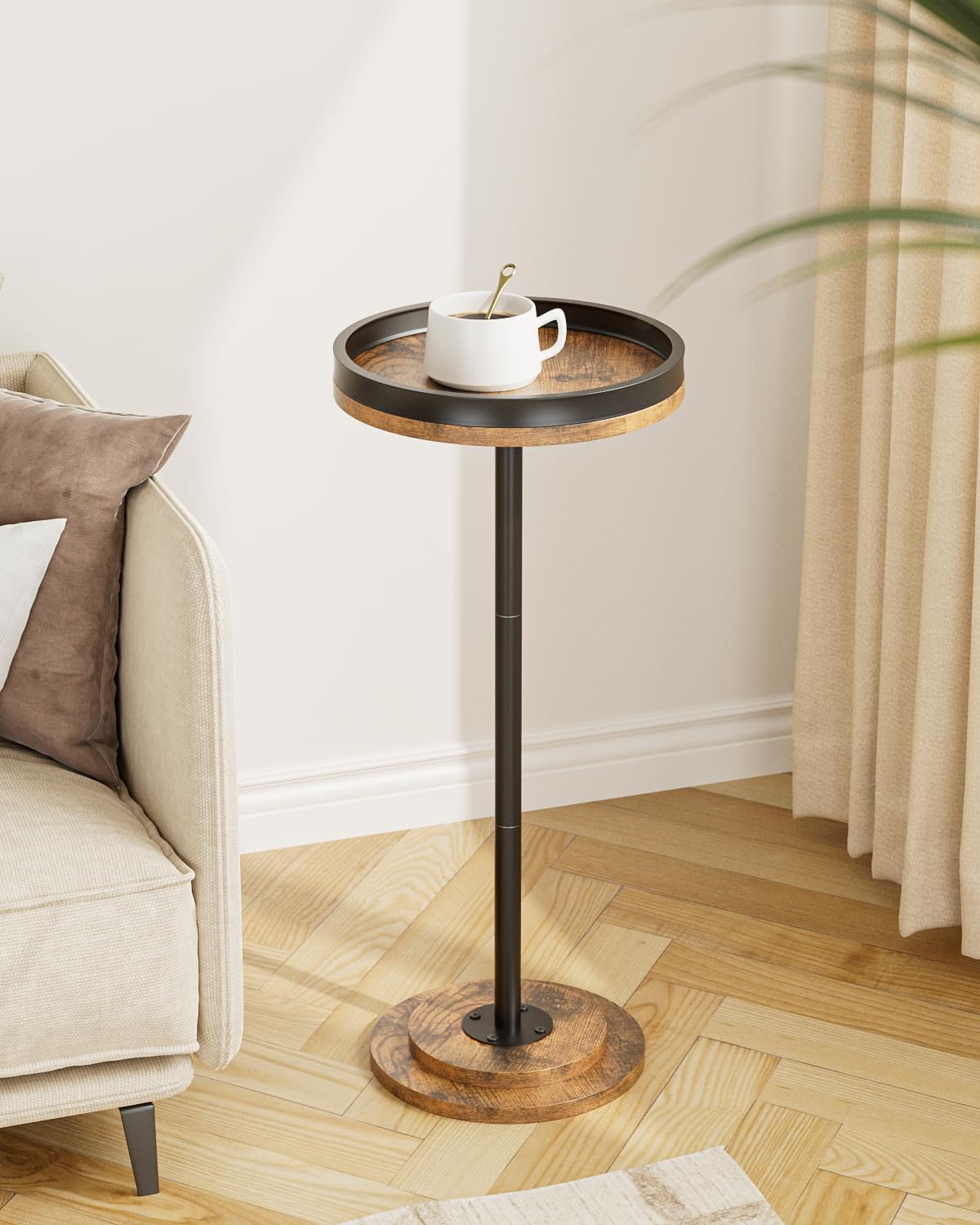 Masupu Drink Table Round Side Table for Small Spaces Pedestal Small End Table with Metal Base for Living