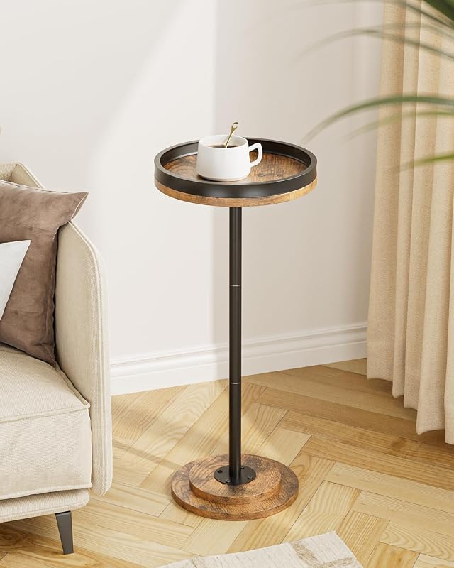 Masupu Drink Table Round Side Table for Small Spaces Pedestal Small End Table with Metal Base for Living