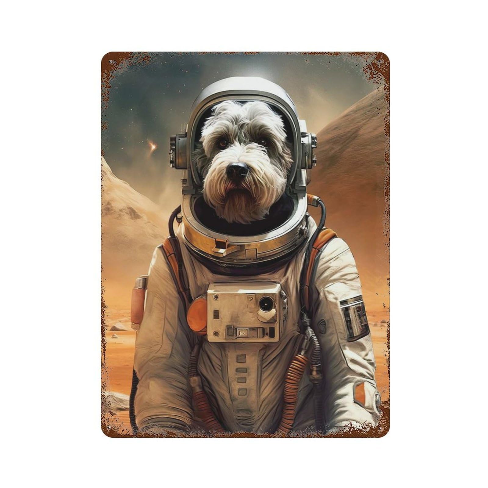 Weathered Tin Sign with Schnauzer Mars Design 15.7"x11.8", for Shed, Workshop And Garage Wall Decor, Decorative Metal Wall Art