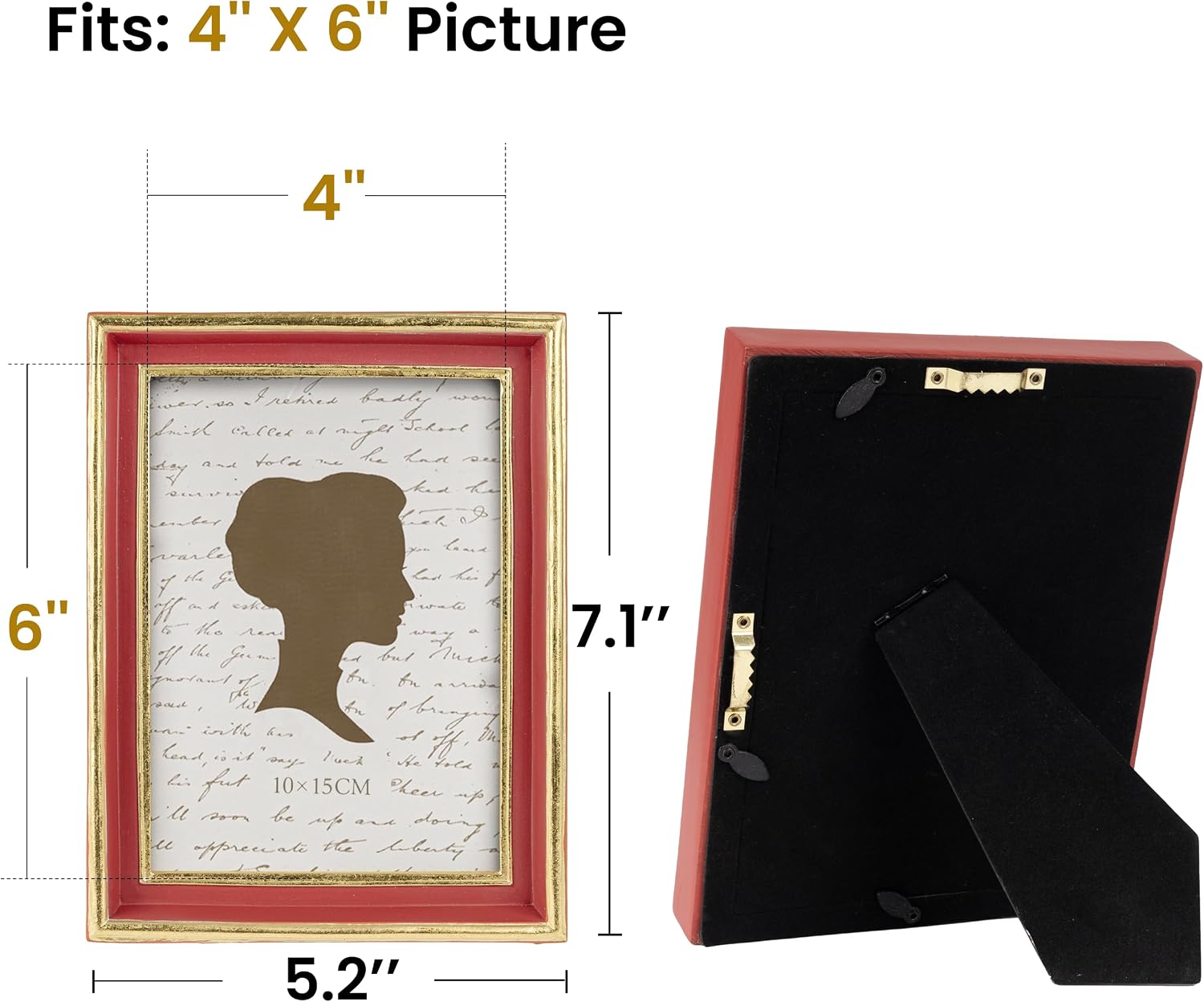 AELS 4x6 Inch Vintage Christmas Picture Frame, Elegant Antique Photo Frames with Glass Front, Photo Display, Tabletop Wall Hanging, Christmas Decoration Gift Ideas, Red with Gold Trim image 3