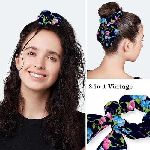 Miniatura 5 de Gorra quirúrgica con lazo ajustable para mujer, diseño floral de flores, para coleta, con lazo para el pelo