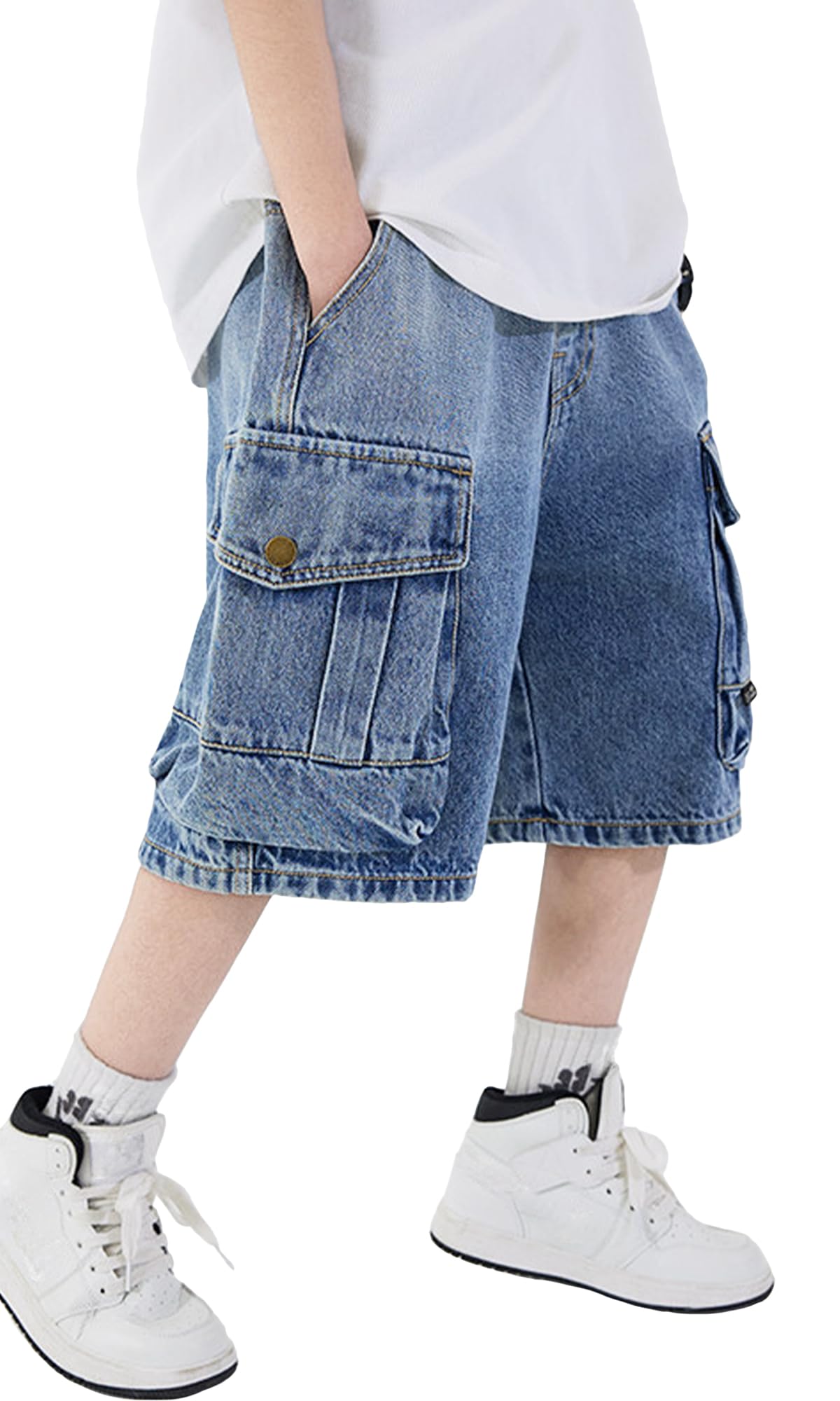 SEAUR Pantalon Corto Vaquero Niño Pantalón Cortos de Pierna Ancha en Denim Baggy Jean Shorts Elástico Cintura Bermuda con Bolsillos Denim Shorts Boys