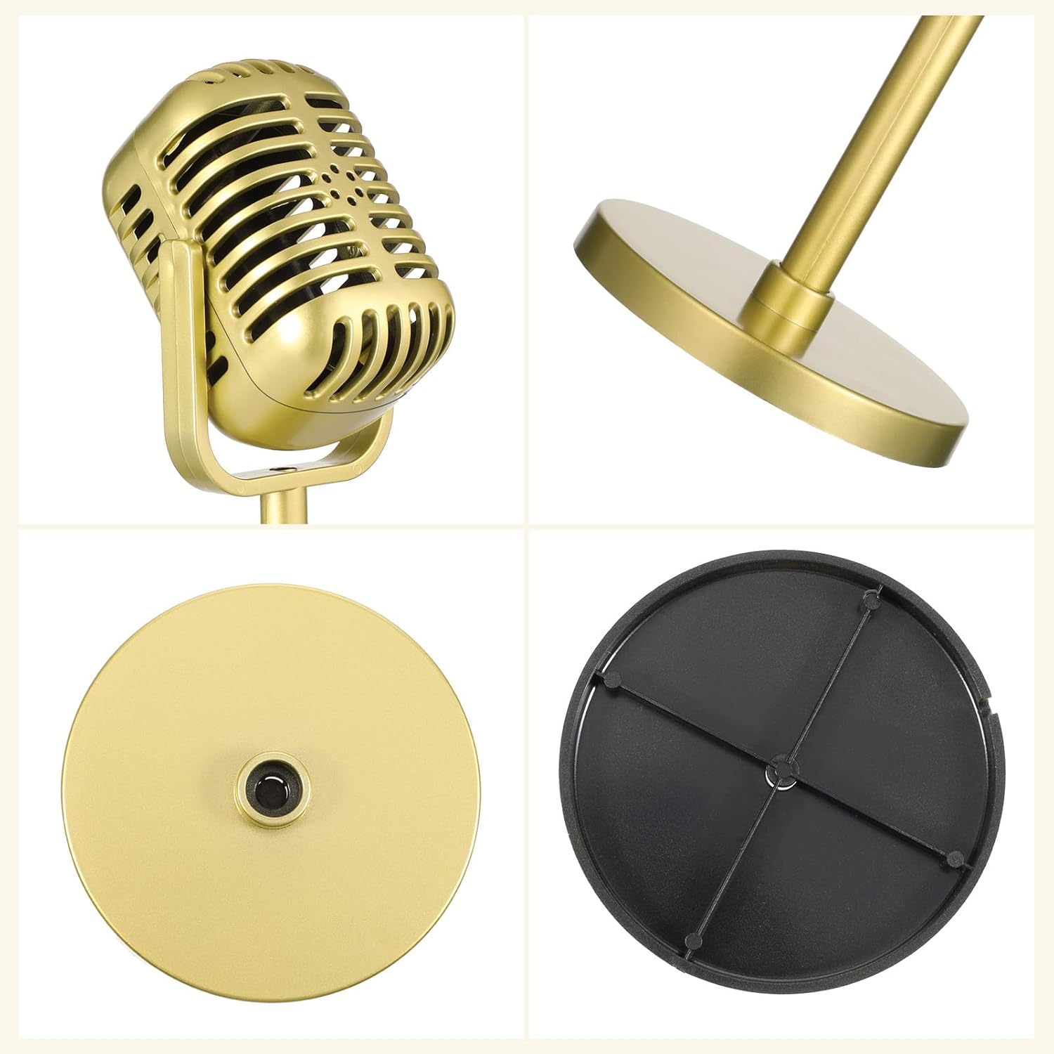 JJUNW 4 Pcs Retro Microphone Props Model, Fake Microphone, Plastic Pretend Mic for Podcast Event, Rock and Roll, Hip Hop Music, Movie Theater, Vintage Notorious Birthday Jazz Party Decorations(Gold)