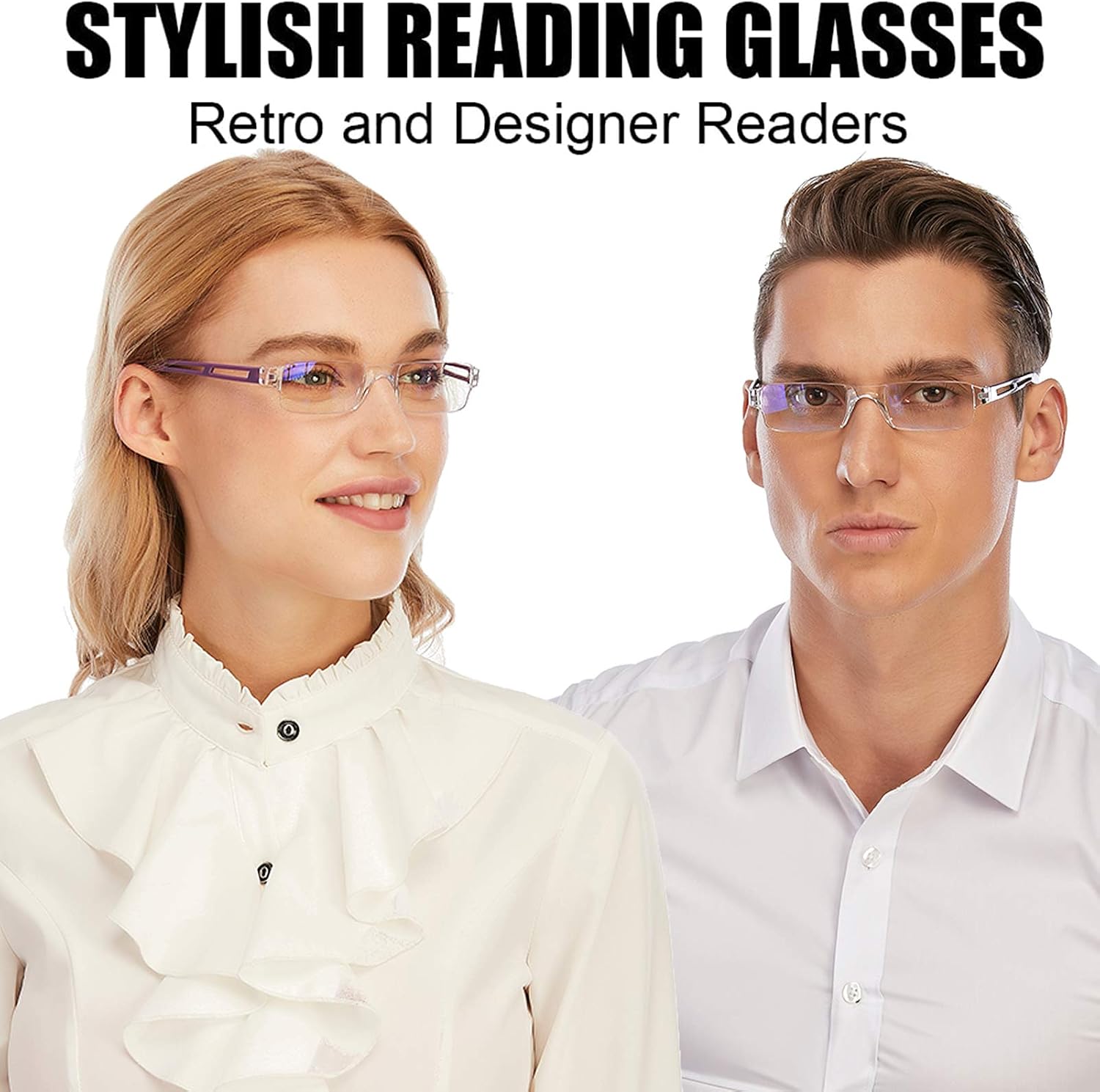 AQWANO Blue Light Blocking Computer Reading Glasses 5 Pack Clear Frame Rimless Readers Lightweight Comfortable Anti Glare Filter for Women Men, 4.0