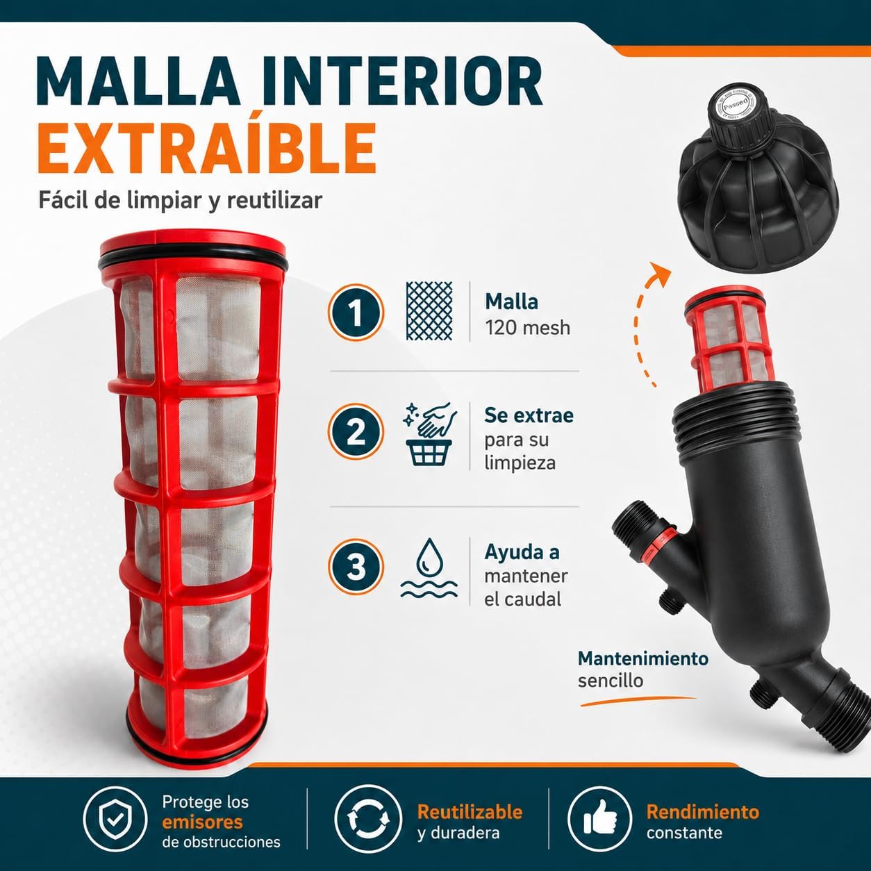 Filtro de Malla 1 1/2" para Riego, Tubería 50 mm, Kit con Enlaces