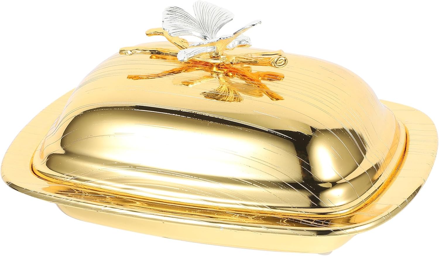 Generic Metal Butter Dish with Lid Rectangular Covered Butter Holder and Fruit Tray for Home Restaurant Party Use Reusable Easy-clean Snack and Dessert Serving Container