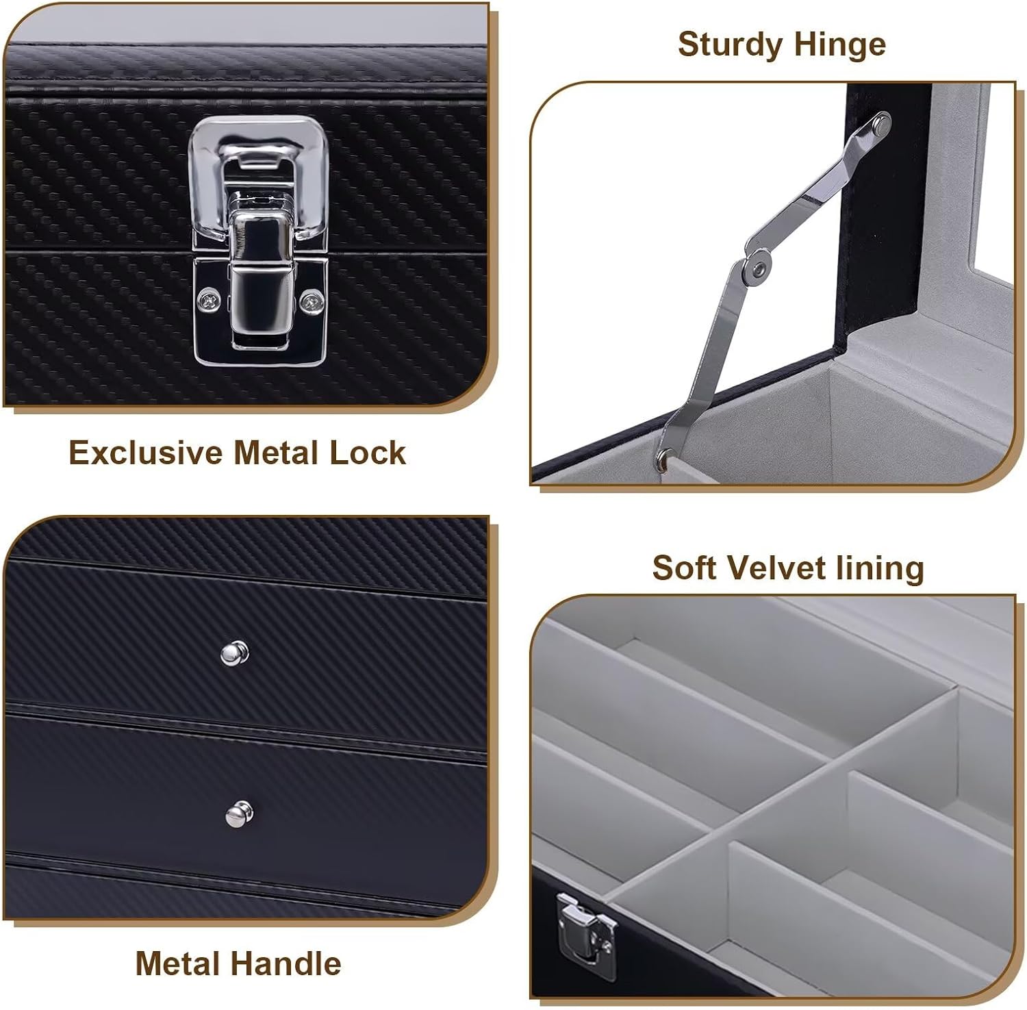 LOYALHEARTDY 4 Layer Black Sunglasses Display Case, PU Leather Eyeglass Storage Box, Glasses Collection Storage Box Organizer for Men & Women Storage and Display (24 Slots)