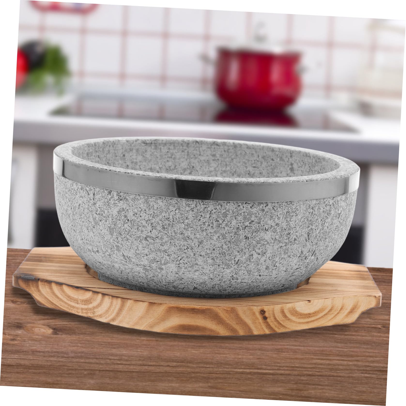 Toyvian Ciotola in con Base in Legno per Cucina Coreana da 800ml e Facile da Pulire, per Noodle e Bibimbap