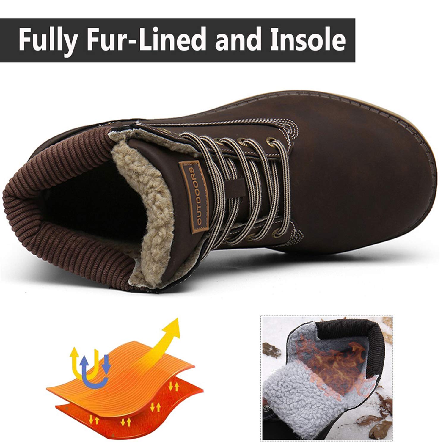 Stivali Uomo Donna Inverno Scarpe da Neve Caldi Snow Boots Impermeabili Stivaletti Pelliccia Stringate Outdoor