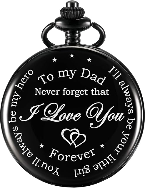 Father's Day Pocket Watch Gift, Personalized Back Engraved I'll Always Be Your Little Girl, You'll Always Be My Hero Quartz Dad Pocket Watches from Daughter