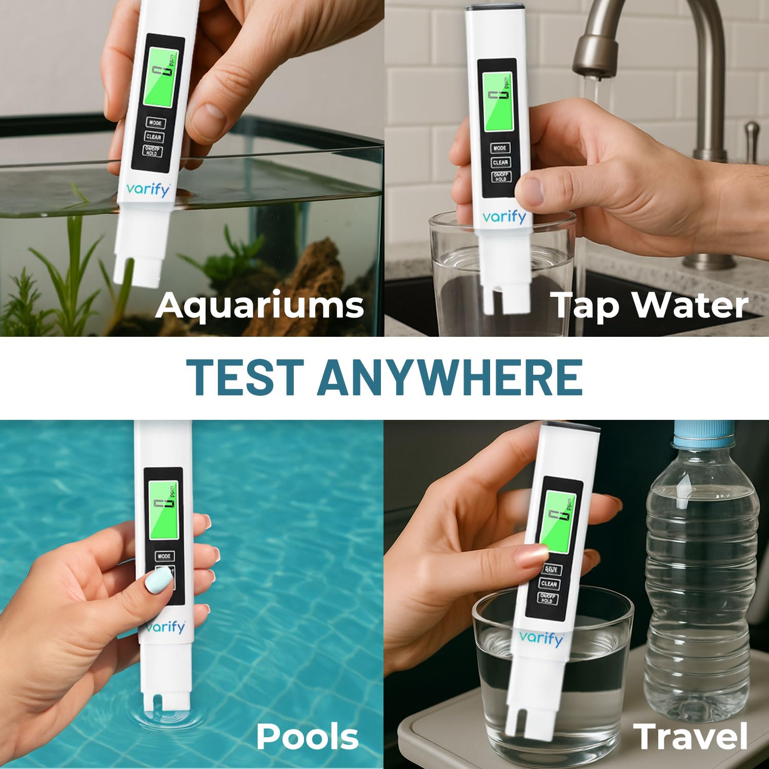 Testeur D'Eau Numérique 4 En 1 Varify Pour Eau Mesures Précises De 0 À 9990 Ppm, Conductivité Électrique Et Température. Conçu Pour Les Professionnels, Facile À Utiliser Pour Tous. Lot De 2.