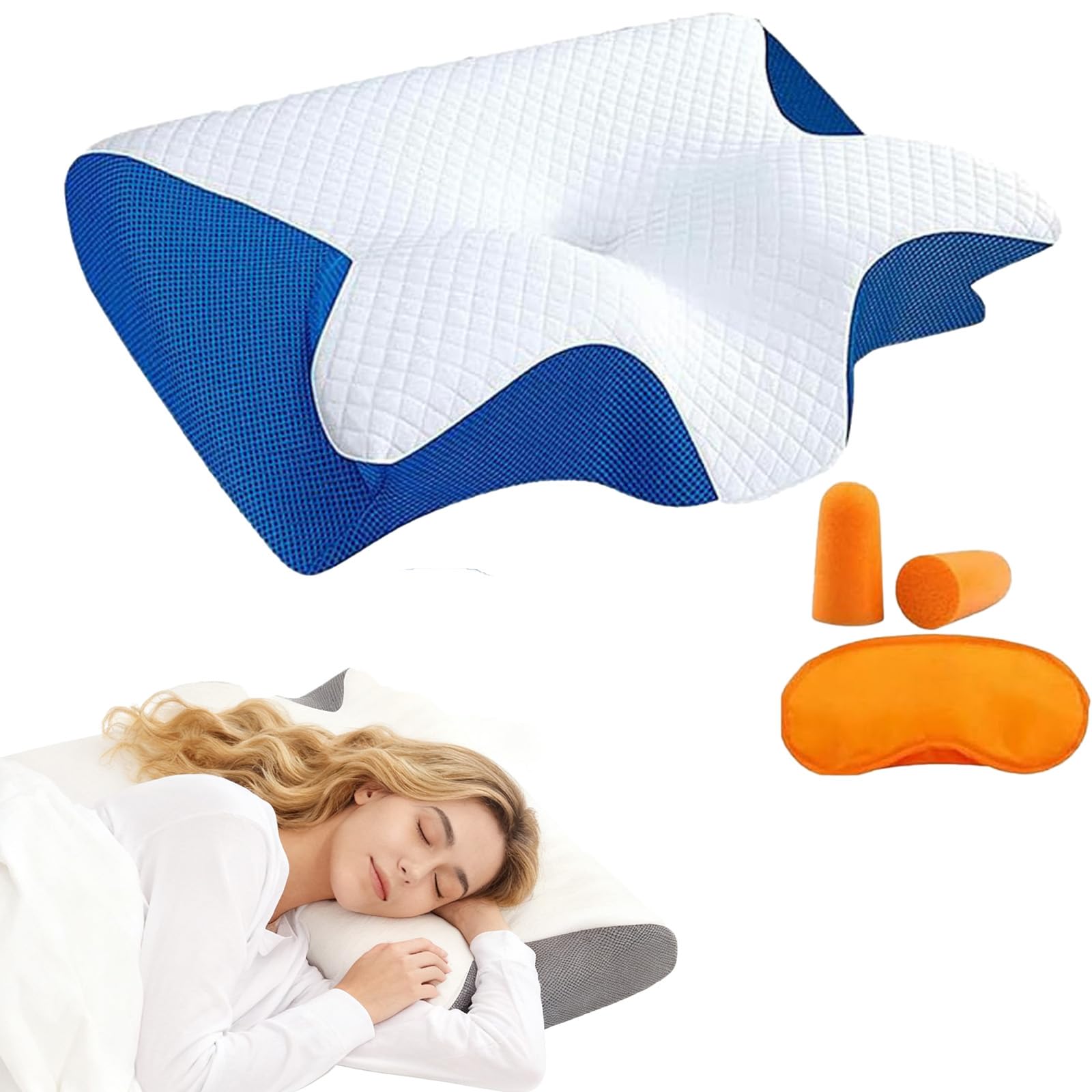 Cuscino Anti Apnea Notturna, Cuscino Per Apnee Notturne, Cuscino Cervicale Ergonomico In Memory Foam, Supporto Cuscino Ortopedico Ergonomico Per Apnea Del Sonno (Blu)