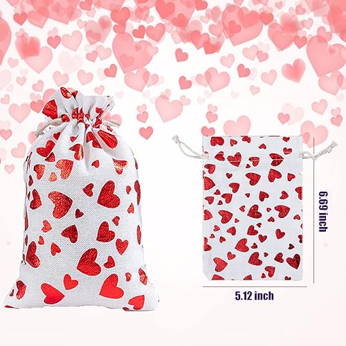 Miniatura 2 de eyigylyo Bolsa de arpillera de corazón para el día de San Valentín con cordón, 12 piezas de bolsas de dulces de San Valentín, bolsas de joyería de