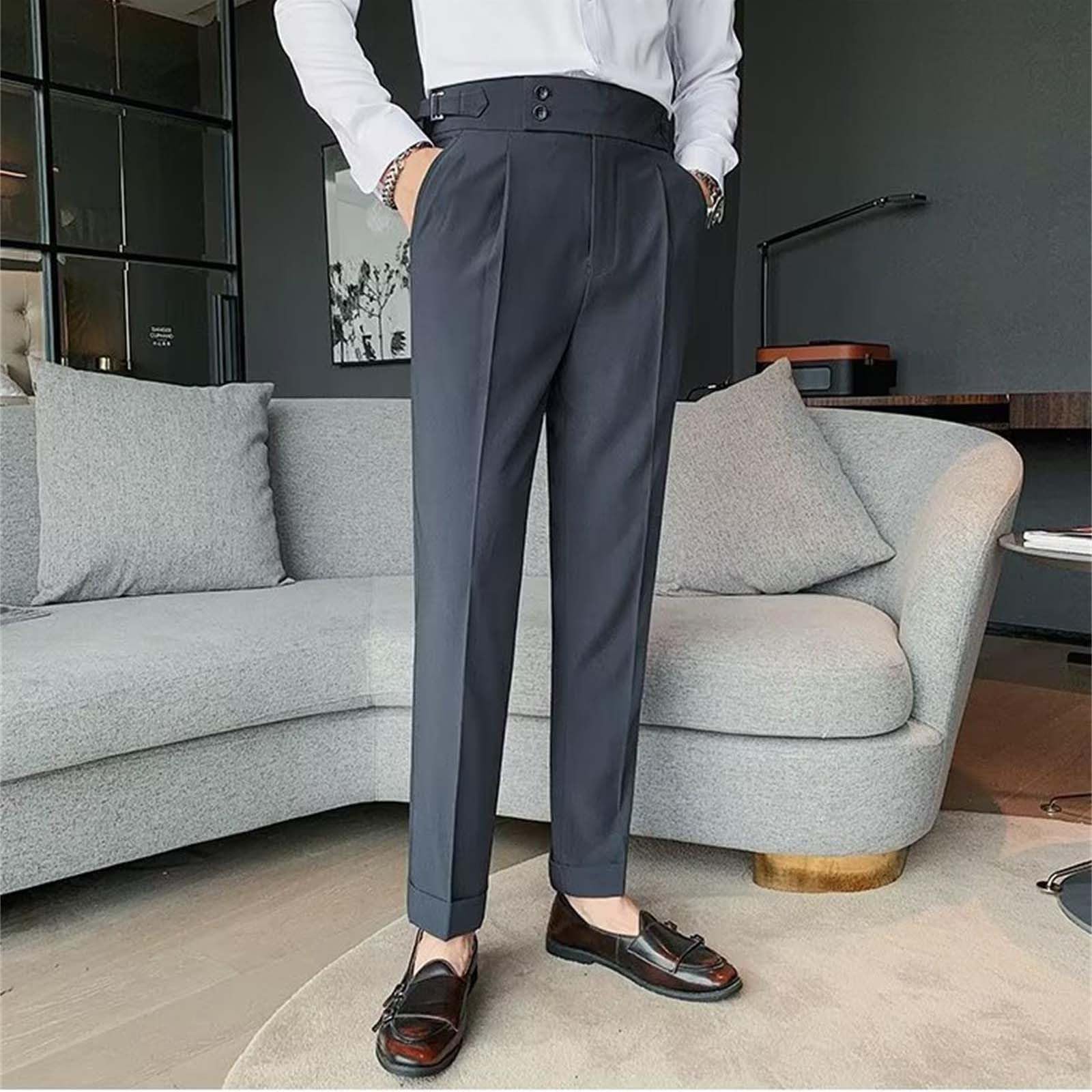 Slim Fit Small Foot Hohe Taille Einfarbig Business Anzughose mit geradem Bein Fahrrad Hose Herren Hose Lederjeans