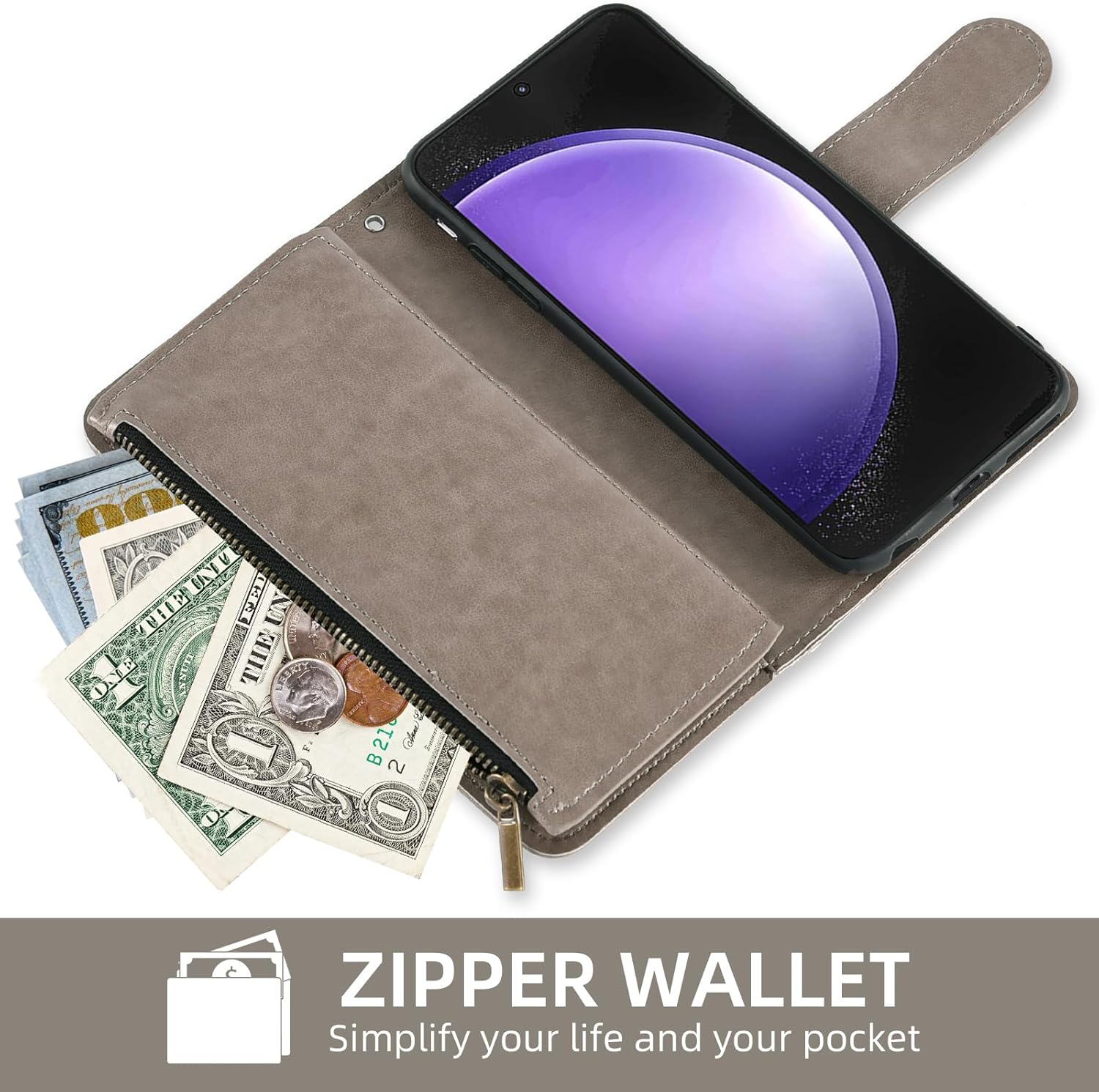 Asuwish Phone Case for Samsung Galaxy S24 Plus/S25 Plus S24+ S25+ 5G Wallet Cover with Screen Protector Flip Credit Card Holder Cell Accessories S24Plus 24S + S 24 24+ S25Plus 25S 25+ Women Men Grey - Image 4