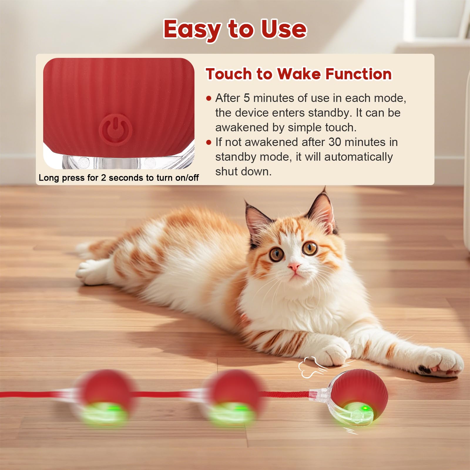 Interactive Dog & Cat Electric Active Toys, Smart Rolling Ball for Dogs & Cats, 360° Smart Automatic Rolling Pet Ball, Fast Moving Toy for Bored Indoor Kitty, Rechargeable(Red) - image 4