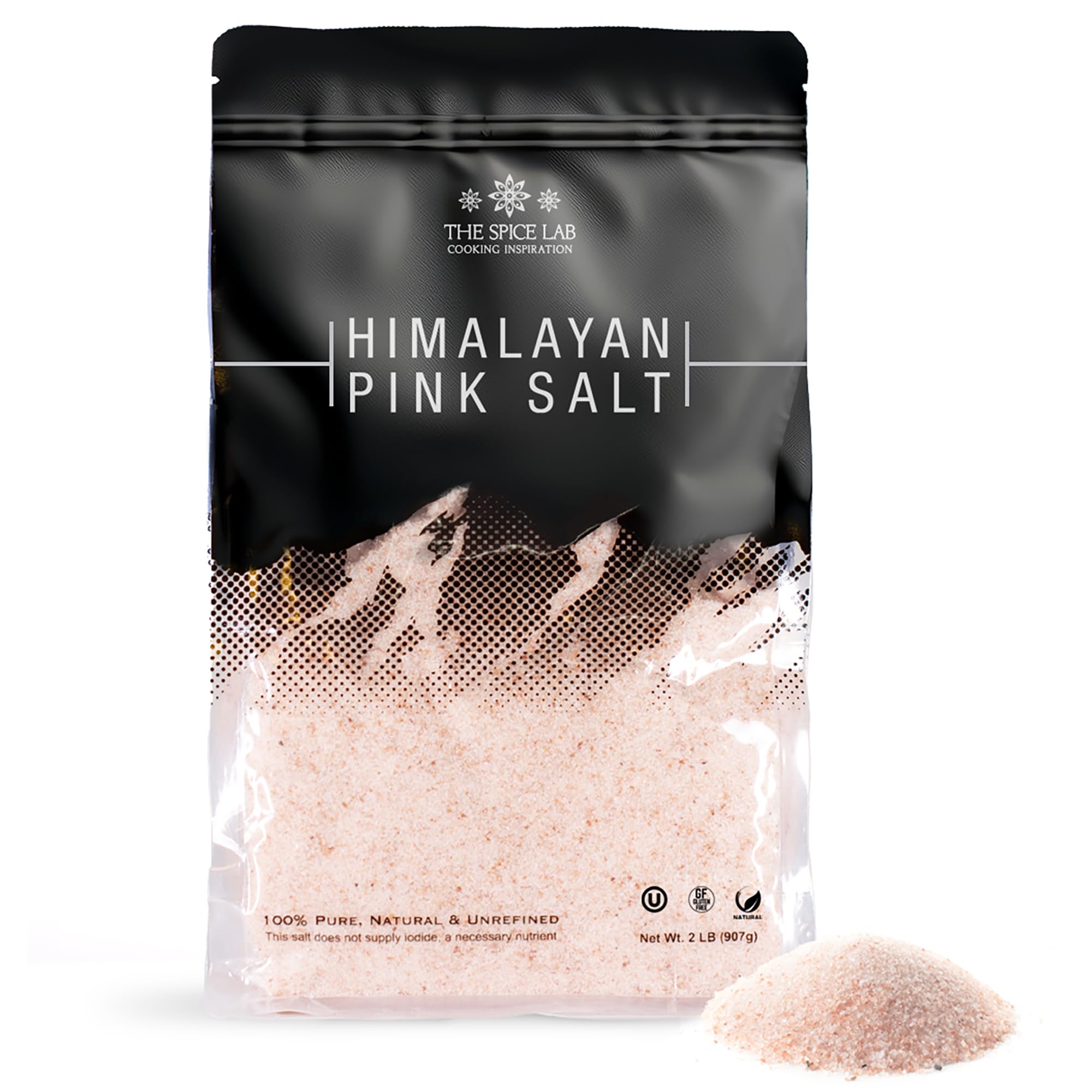 The Spice Lab Himalayan Salt - Fine 2 Lb Bag - Pink Himalayan Salt is Nutrient and Mineral Dense for Health - Gourmet Pure Crystal - Kosher & Natural Certified