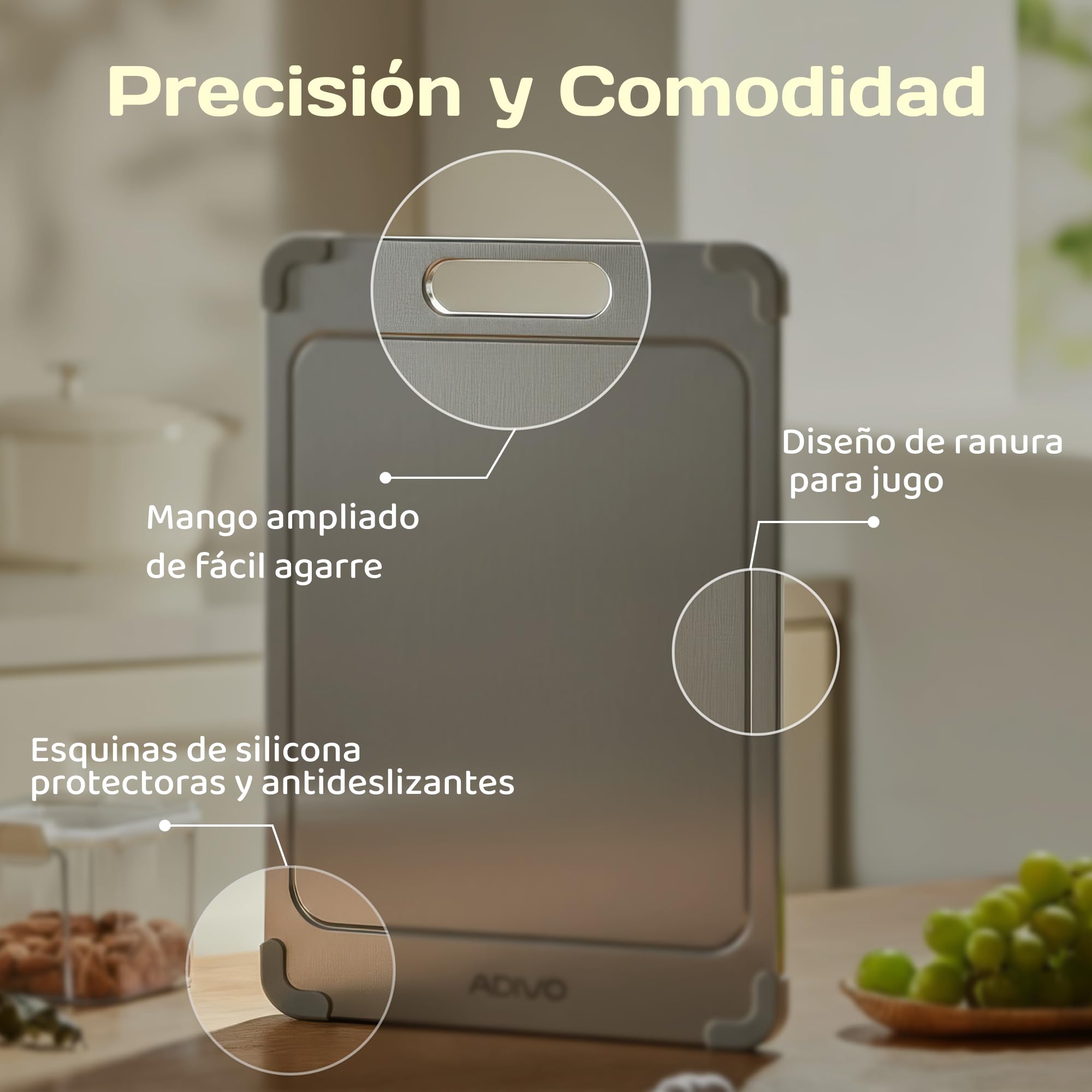 adivo tabla de cortar 100% titanio puro, doble cara, ultrafina y ligera, antibacteriana, fácil de limpiar, antioxidante, 39×28×0,15 cm, esquinas de silicona, ideal para camping y exterior