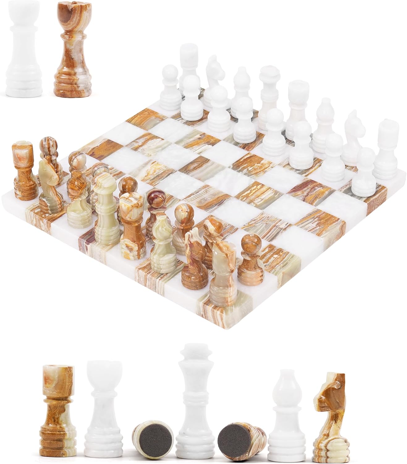 Marble Chess Set 12" for Adults Coral & Red Board with 32 Chess Pieces, Luxury Desktop Chess Set Elegant Home Décor & Gift Perfect for Table Game Office & Living Room