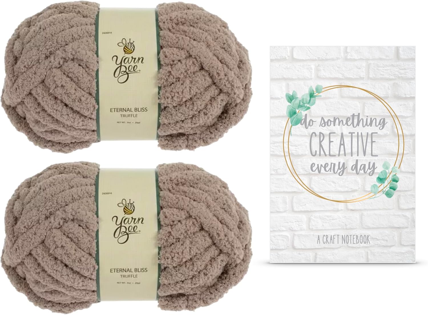 Eternal Bliss Yarn from Yarn Bee, Jumbo Chunky Chenille Yarn for Knitting, Crocheting, and Crafts, 2 Pack Bundle with Craft Notebook from Pro31 Press (Bridesmaid Dress)