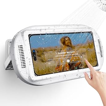 Shower Phone Holder Waterproof IPX6, Dual Speaker Vents Clear Sound