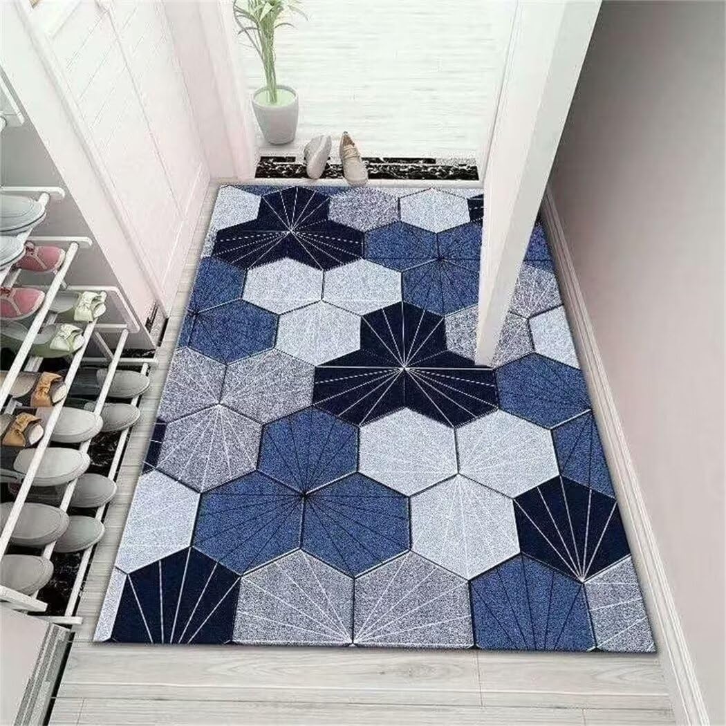 Tapis d'entrée intérieur résistant aux taches et lavable bleu
