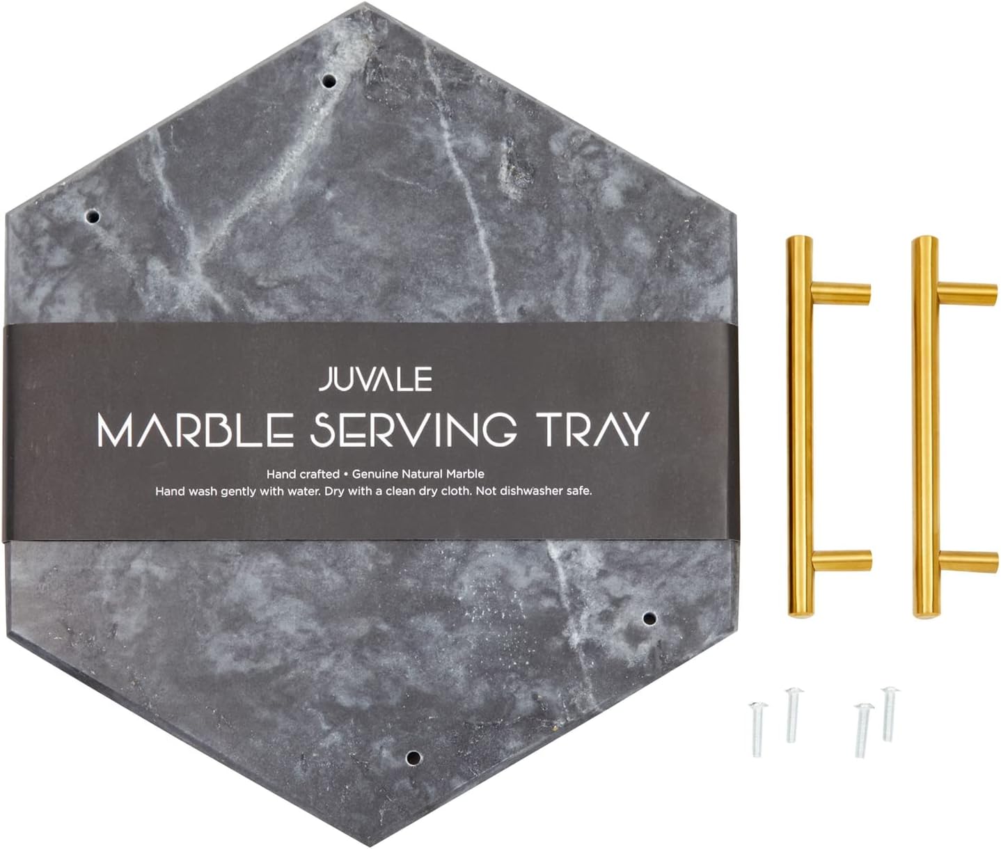  | Black Hexagon Marble Serving Tray with Gold Handles for Ottoman (11.8 x 10 x 0.45 In): Serving Trays