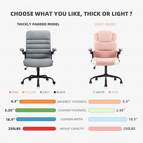 Miniatura 6 de SEATZONE Silla de escritorio de oficina en casa, silla de oficina ergonómica de respaldo alto, sillas de escritorio de soporte lumbar con ruedas y