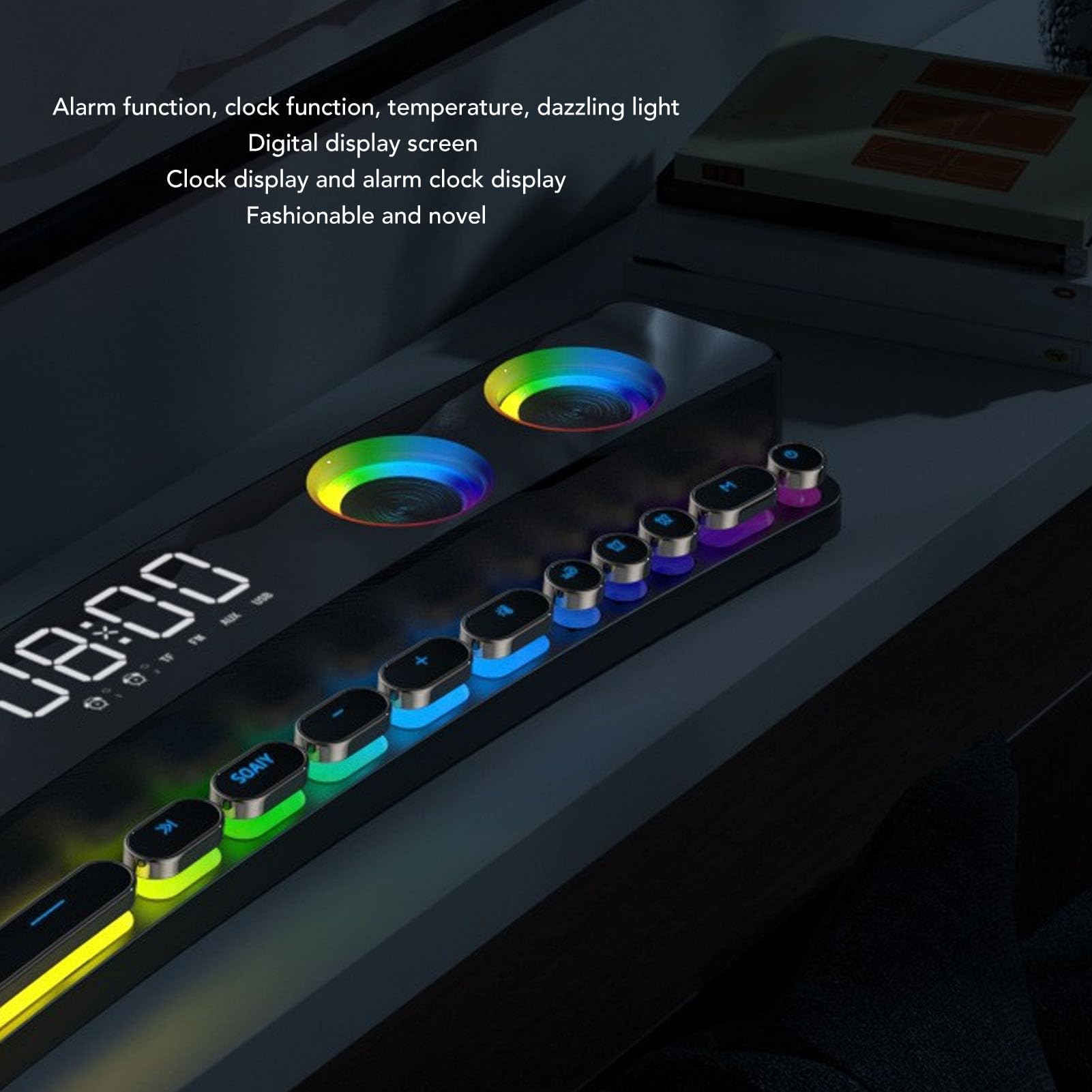 Bt Altoparlanti per Computer per Monitor Desktop, Altoparlante per Computer Subwoofer Hifi, Altoparlante da Gioco per PC RGB Dinamico con Radio FM Sveglia 13 Tasti Meccanici(Bianco)