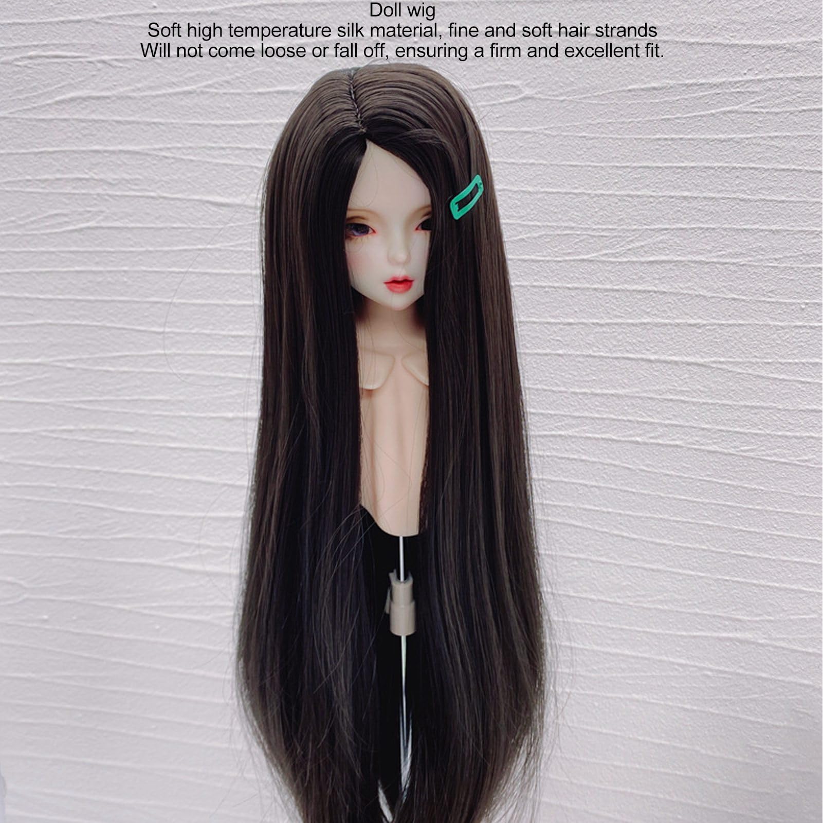 Parrucca da Bambola per Bambola 1/4, Parrucca da Bambola Snodabile Parrucca Lunga Diritta Seta Ad Alta Temperatura Capelli Sintetici Lunghi Lisci, Accessori Fatti a Mano (BLACK)