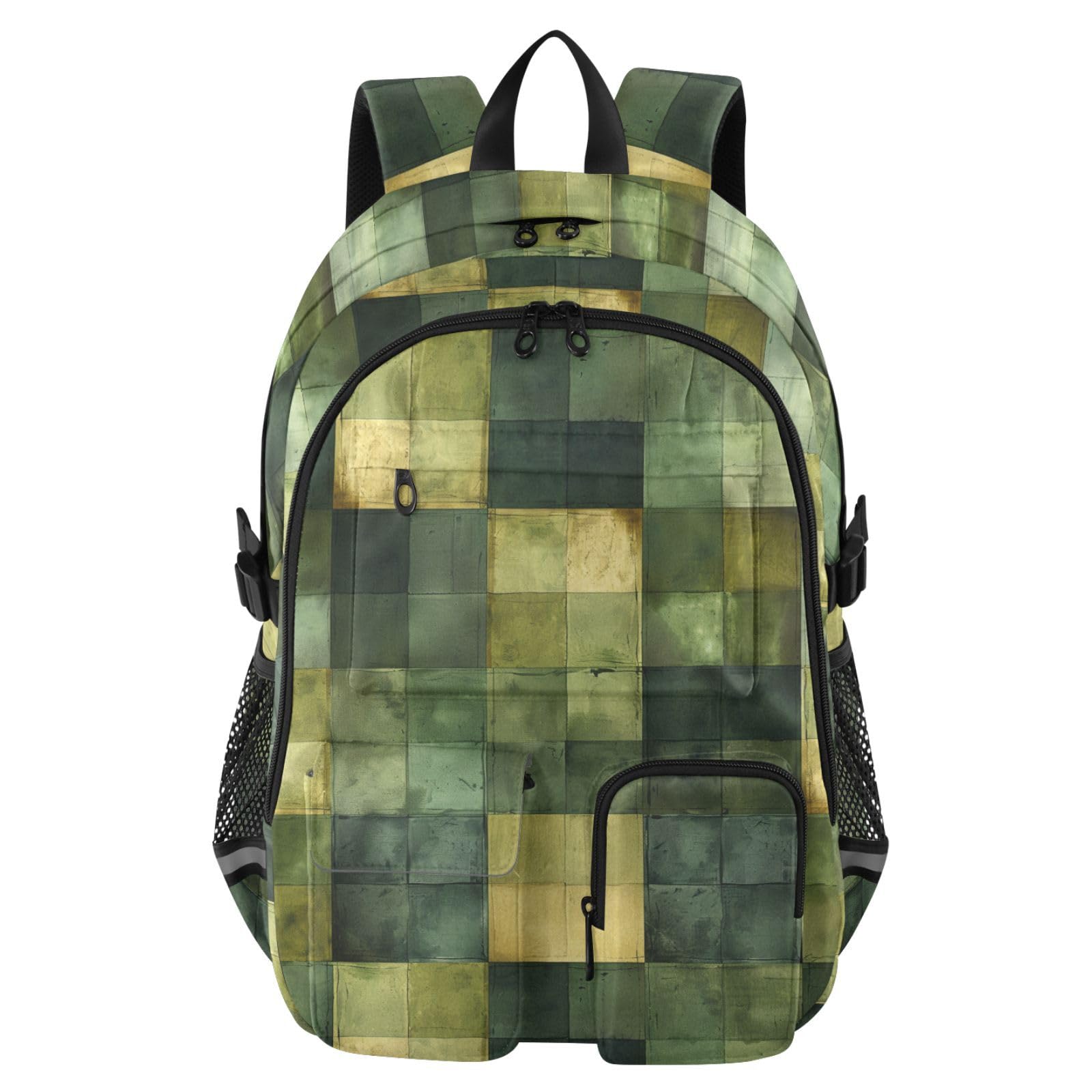 KLL Mochilas de viaje para mujer, diseño de cuadros verdes musgo
