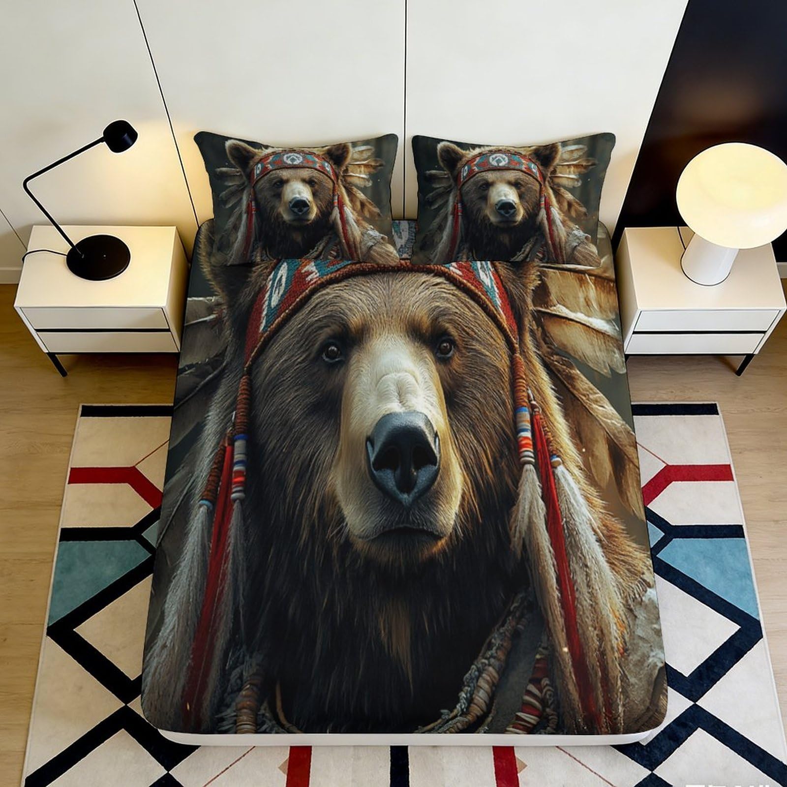 3D Printed Bear Pattern Fitted Sheet Microfiber Deep Pocket for Bedroom Bedding Bear Mattress Fitted Cover Non-Slip Wrap 90x200x25cm