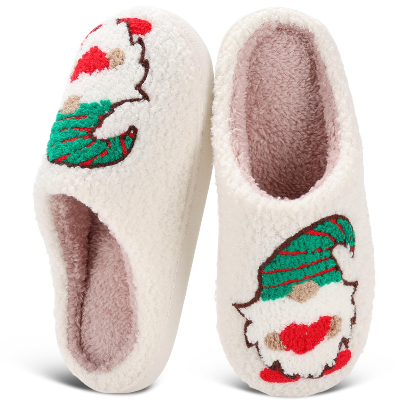 Christmas Slippers for Women Men Cute Gnome Christmas Tree Gingerbread Man Fuzzy Plush Memory Foam Slippers Indoor Outdoor