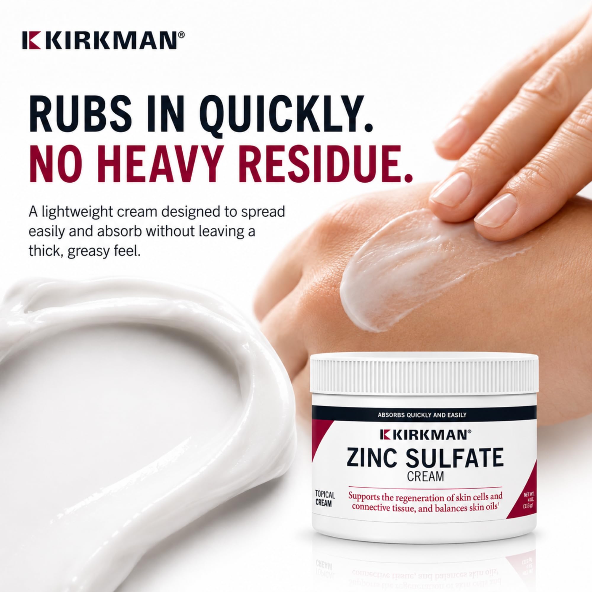 Kirkman Zinc Sulfate Cream for Skin, Topical Zinc Formula, 4 Oz — Amazon image 4