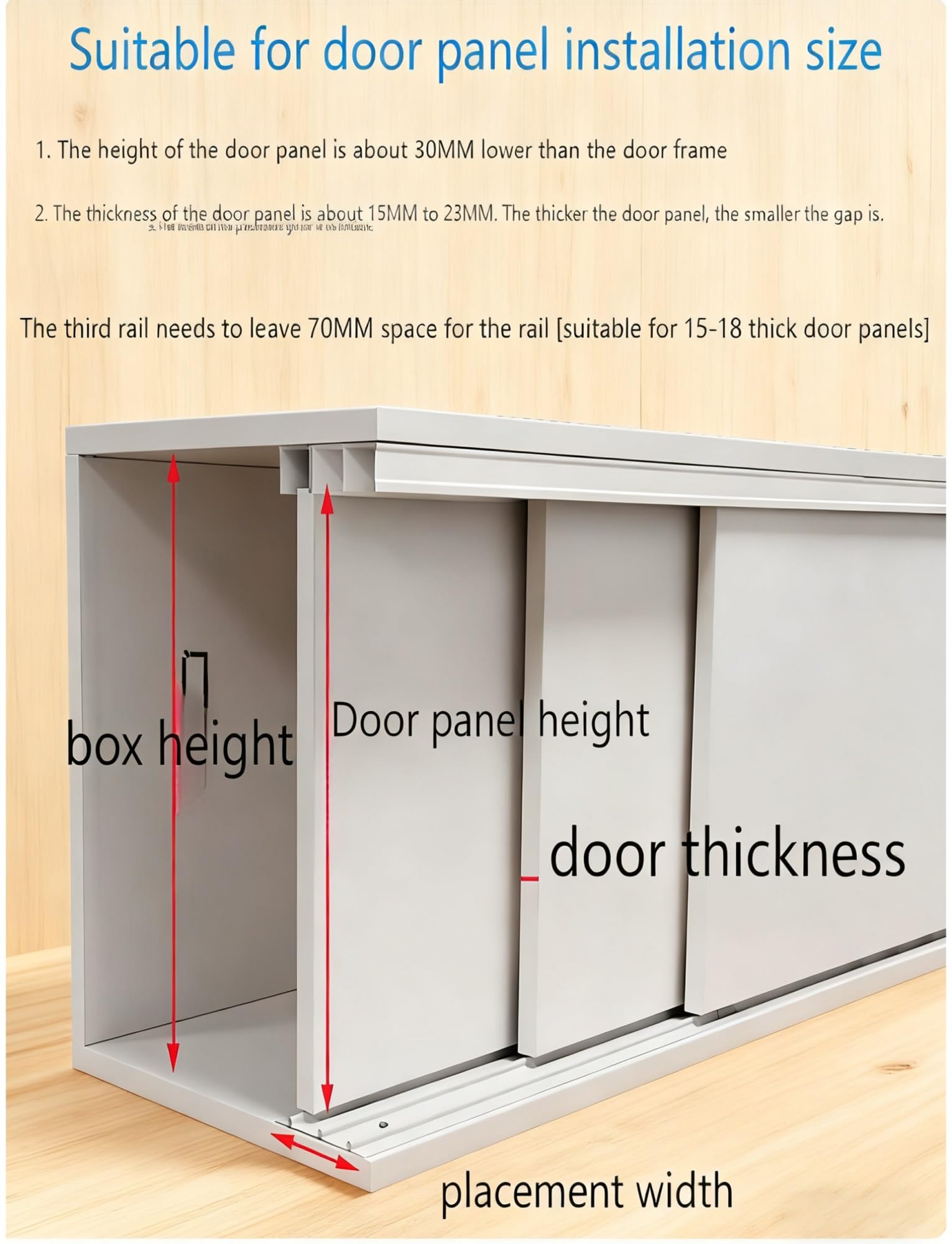 Kit de rieles para puerta corredera, sistema deslizante de 3 pistas para armario, armario, divisor de habitación, puertas de panel de madera, riel de aluminio duradero