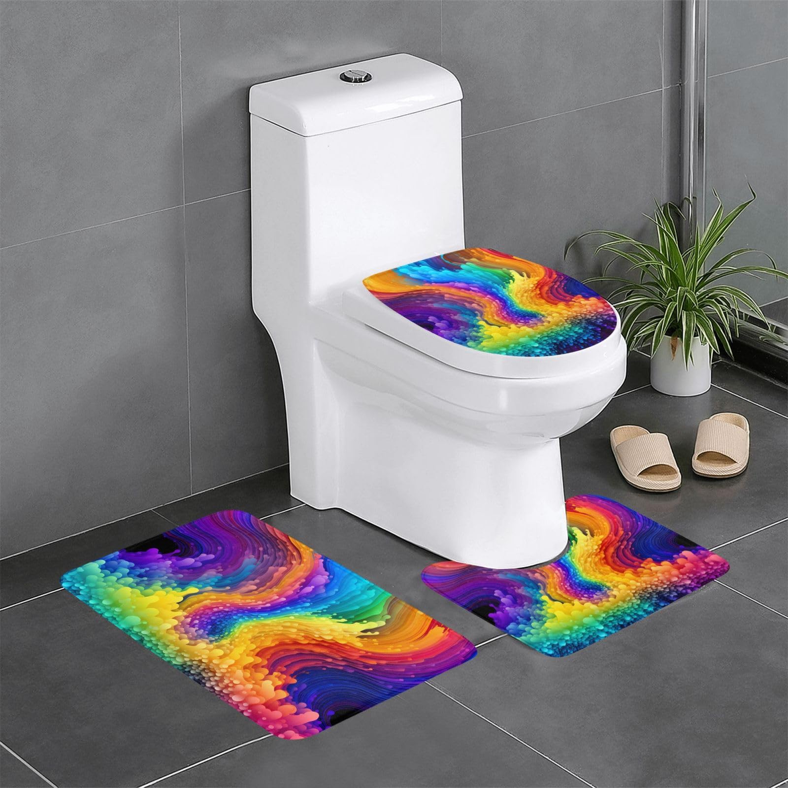 Tapis de salle de bain arc-en-ciel lot de 3 antidérapants pour toilette et coiffeuse