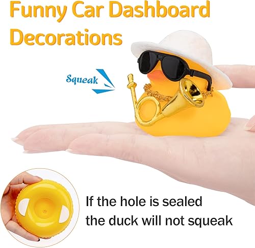 Miniatura 4 de wonuu Adorno de pato para automóvil, decoración de tablero de goma para salpicadero de automóvil, accesorios con gafas de sol, sombrero superior,
