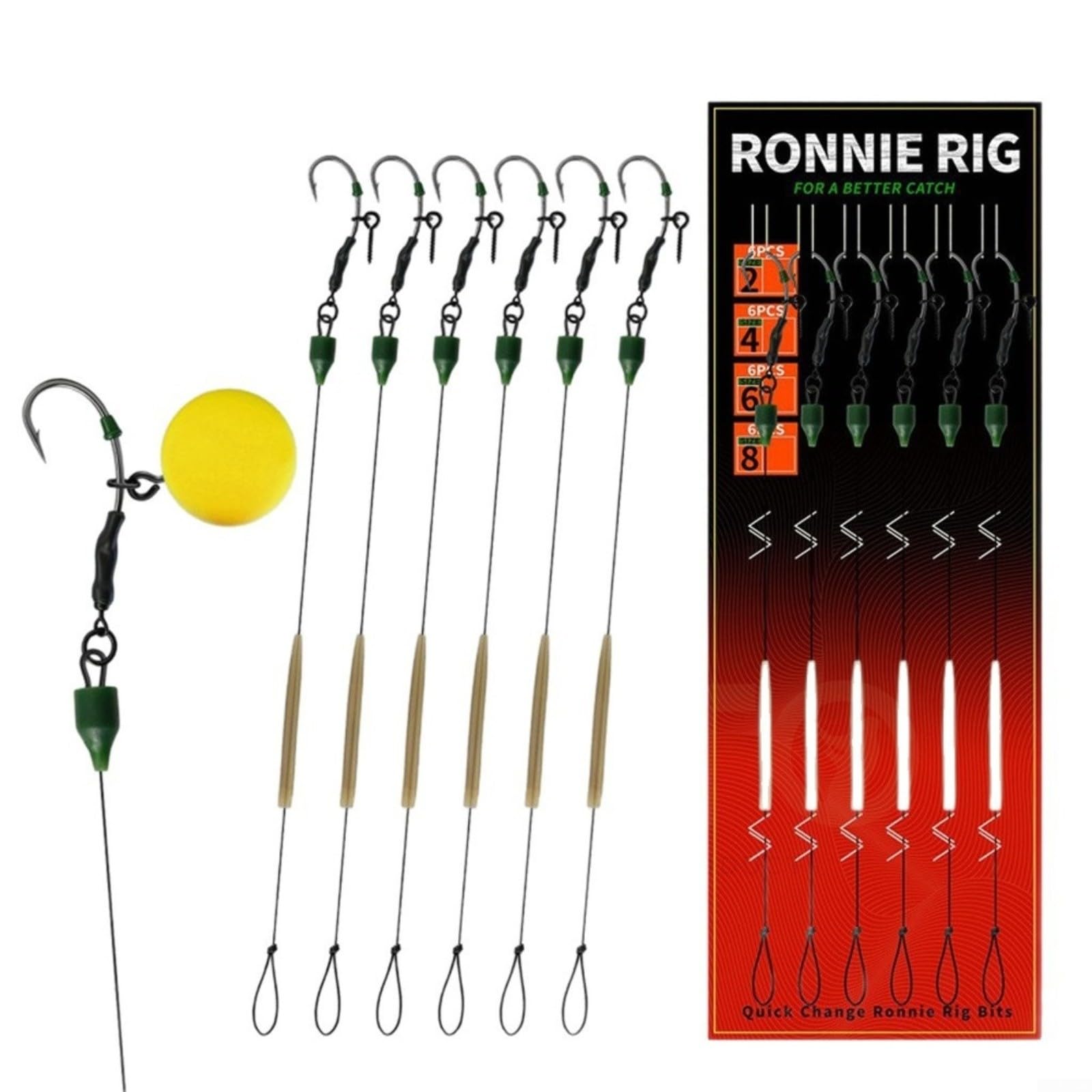 TONIXY 6Pcs Carp Fishing Hooks Ronnie Rig, High Carbon Steel Anti-Tangle Quick Change Connector For Coarse Fishing(6 Pointed)