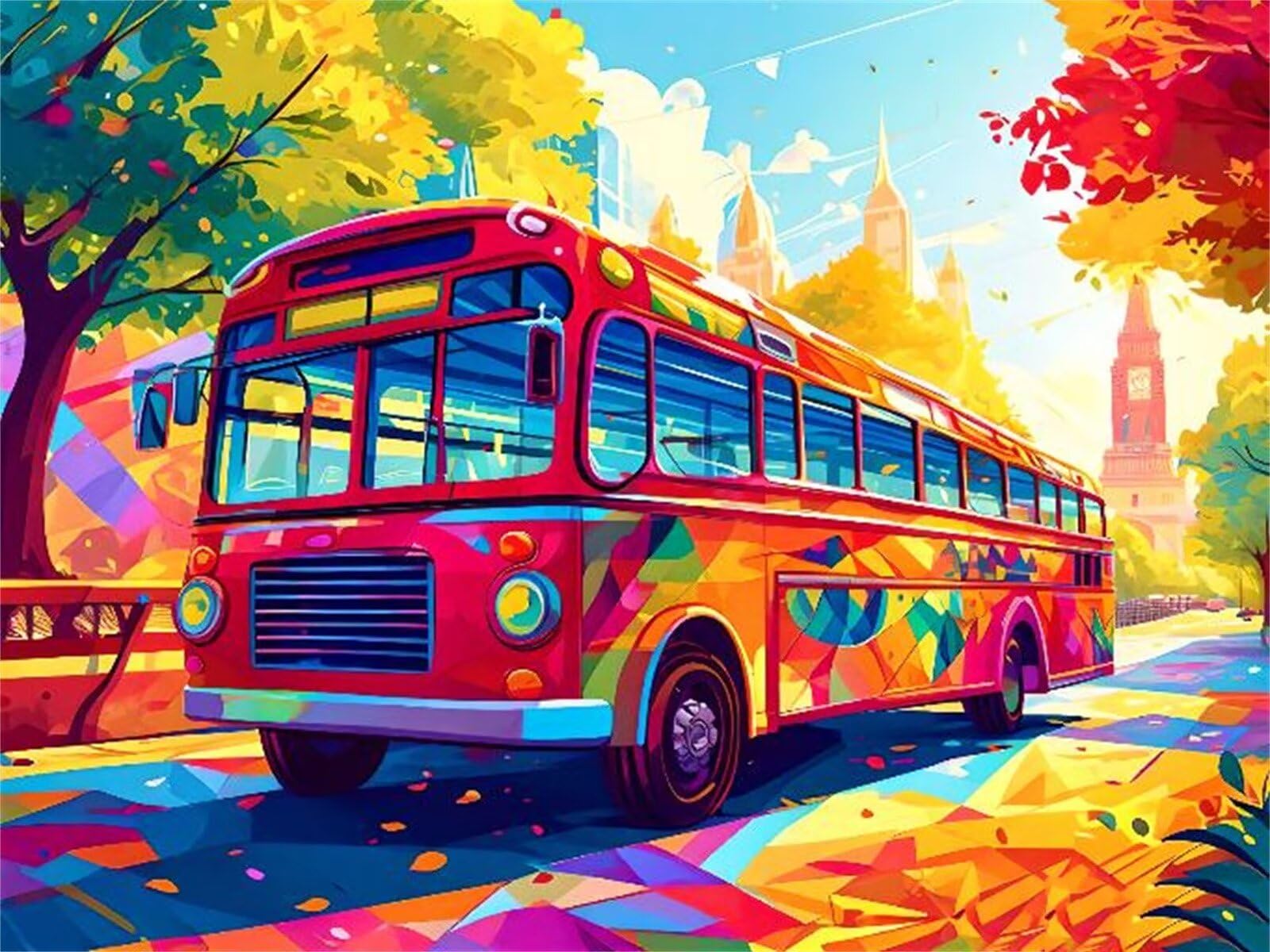 Dipingere con i Numeri Adulti, Kit Pittura Bambini Principiant, Paint by Numbers Fai da te Olio La pittura di Numeri Regalo Bambina, con Colori Acrilici e 3 spazzole, 100X150cm Autobus colorato s-481