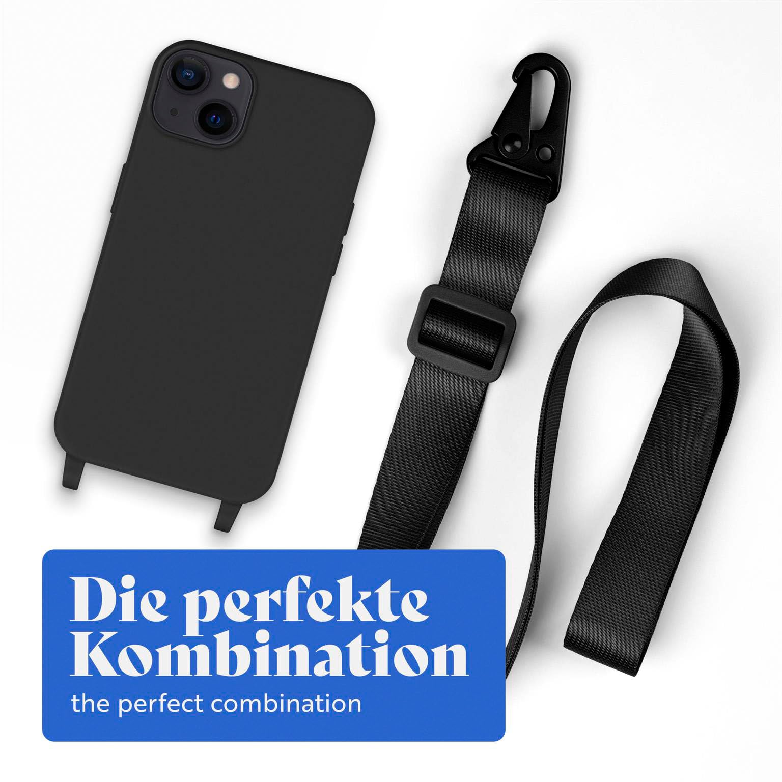 moex Hover Cover do iPhone 15 łańcuszek na telefon komórkowy z szerokim paskiem, etui z paskiem do zawieszenia, zdejmowany nylonowy łańcuszek z karabińczykiem, stylowy i bardzo wytrzymały – czarny