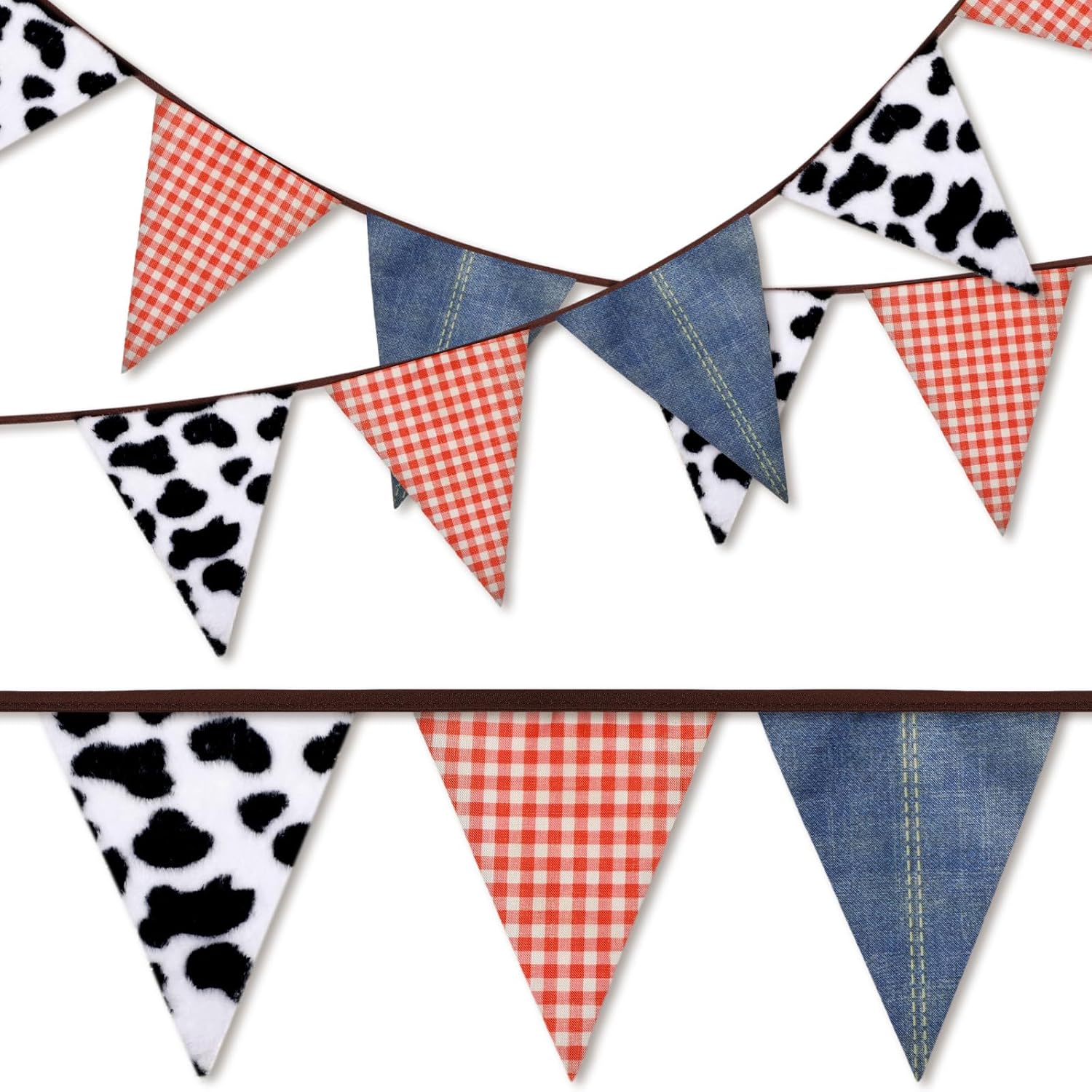 VitalCozy 66ft Western Cowboy Party Decorations Cowgirl Triangle Flag Lambskin Suede Wild West Pennant Banner Garland Streamer for Birthday Safari Party Decor(Brown)