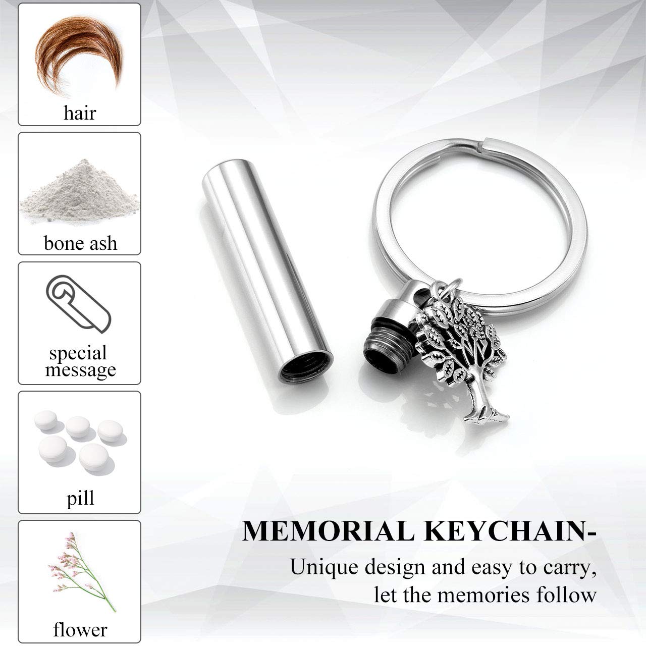Personalized Master Custom Engraving Tree Life & Cylinder Locket Cremation Urn Keychain Keepsake Ashes Memorial Jewelry