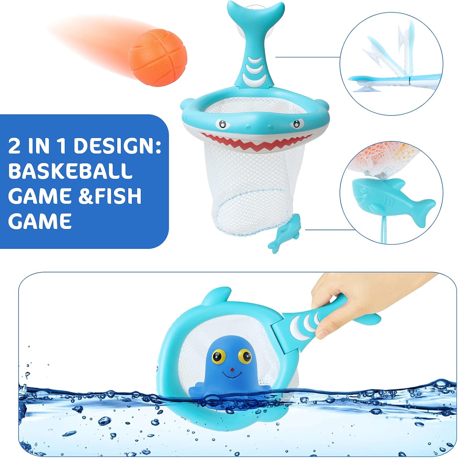 Baby Bath Toys with Organizer Bag 36 Foam Bath Letters and Numbers, 3 Light up Animal & 3 Bath Basketball,Fishing Net for Fish Catching and Pitching Game - for Babies Toddlers Bathtub Time : Toys & Games