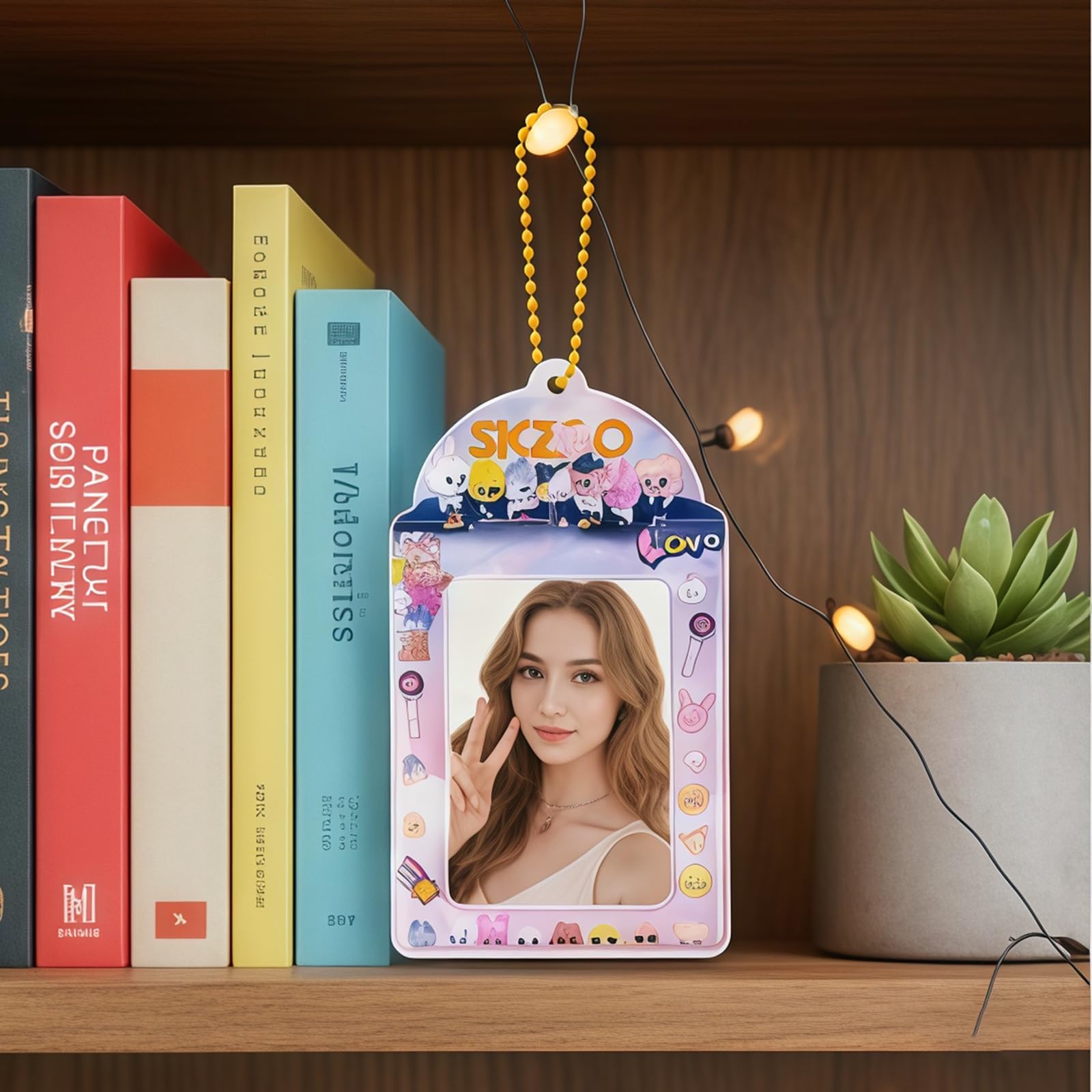 Yamobi Stray Kids Photocard Holder, śliczny uchwyt na karty z łańcuszkiem, dekoracyjna zawieszka na karty Stray Kids i gadżet K-Pop (różowy)