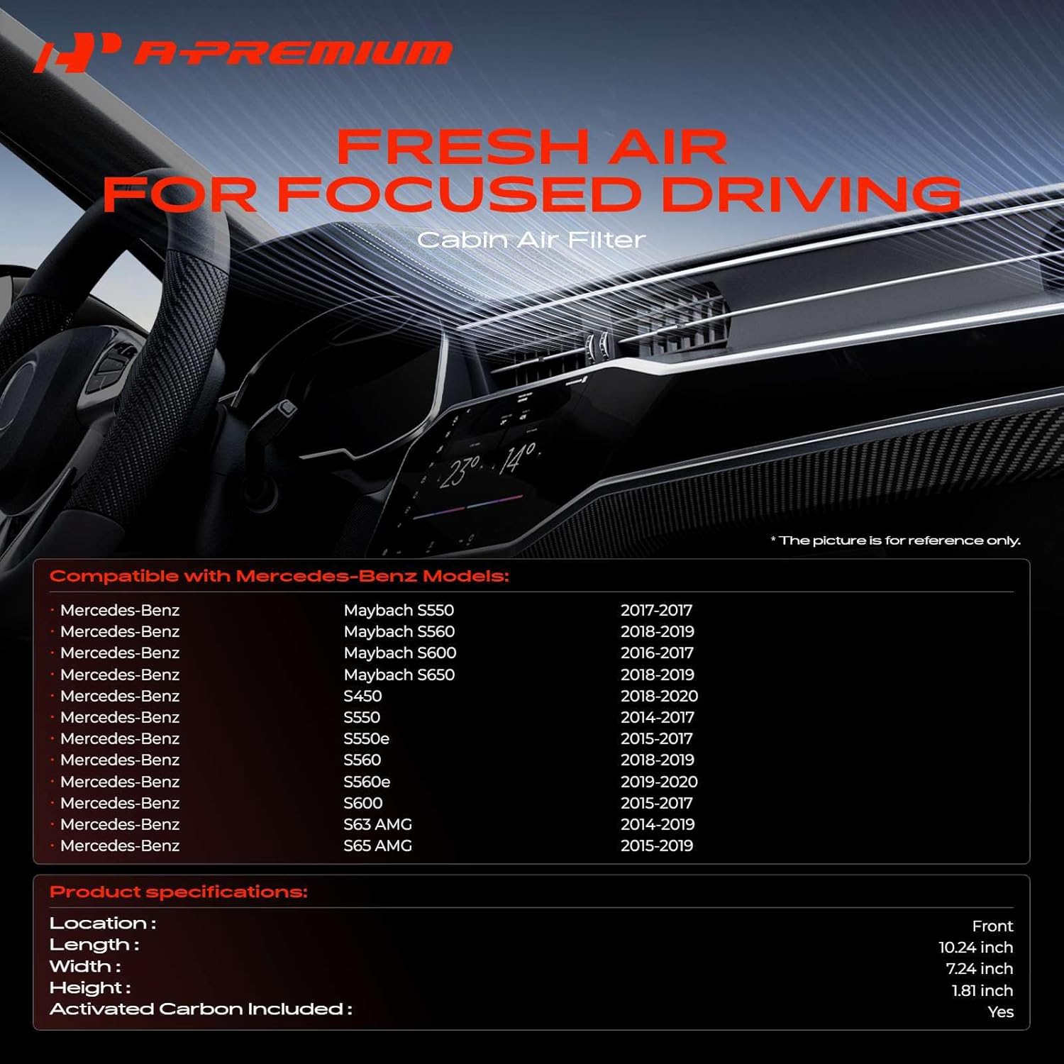 A-Premium Cabin Air Filter w/Activated Carbon Compatible with Mercedes-Benz S450 2018-2020, S550, S550e, S560, S63 AMG, S65 AMG, S560e, S600, Maybach S550, Maybach S560, Maybach S650, Maybach S600