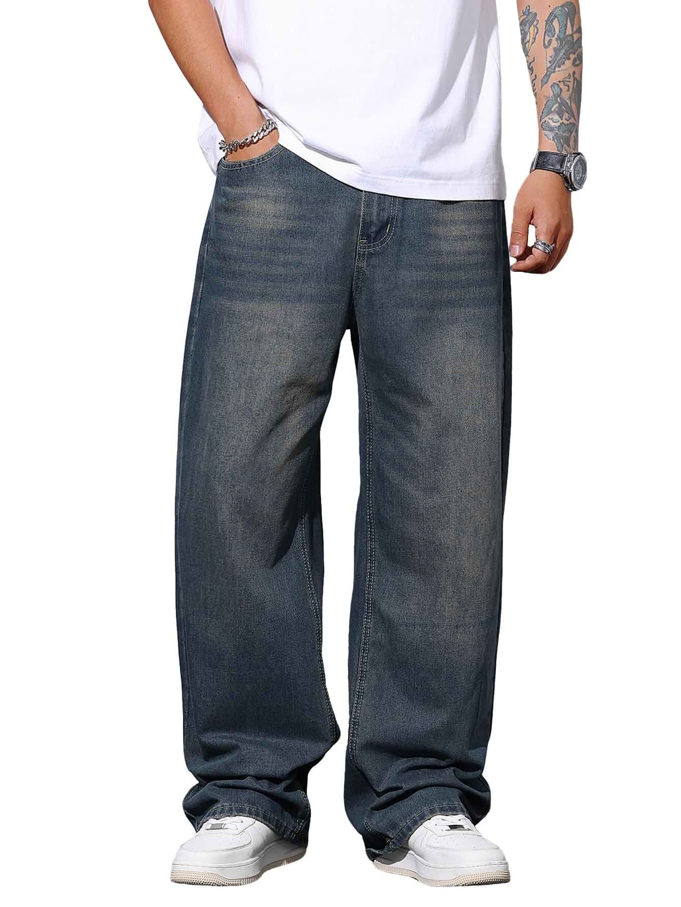 DFGIGT Mens Wide Leg Baggy Jeans Y2k Casual Loose Denim Pants Streetwear Work Office,Hip Hop,Vintage 2000s,Jinco Jeans,Straight Leg,5 Pockets