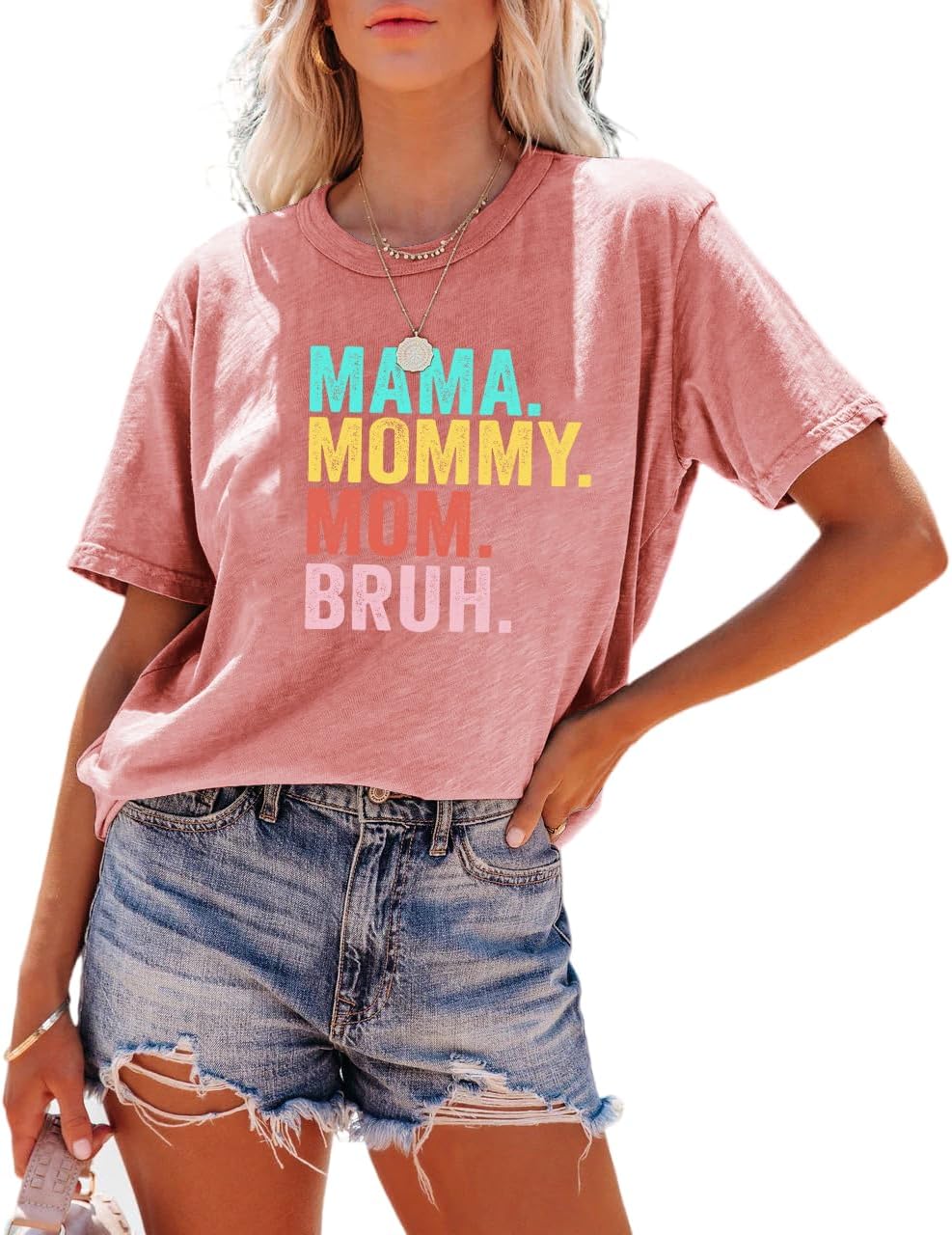 Mama Shirts for Women Mama Mommy Mom Bruh Shirt Funny Graphic Tee Tops Casual Short Sleeve Mom T-Shirt